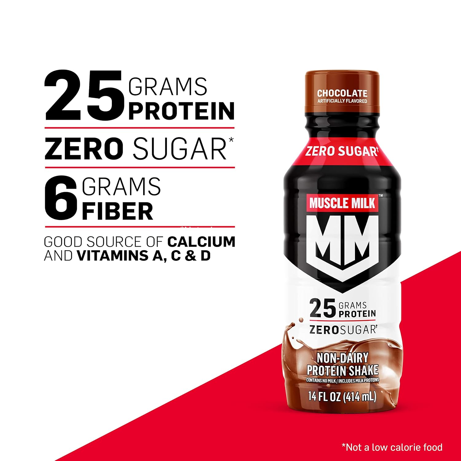 Muscle Milk Genuine Protein Shake, Chocolate, 14 Fl Oz Bottle, 12 Pack, 25g Protein, Zero Sugar, Calcium, Vitamins A, C & D, 6g Fiber, Energizing Snack, Workout Recovery, Packaging May Vary