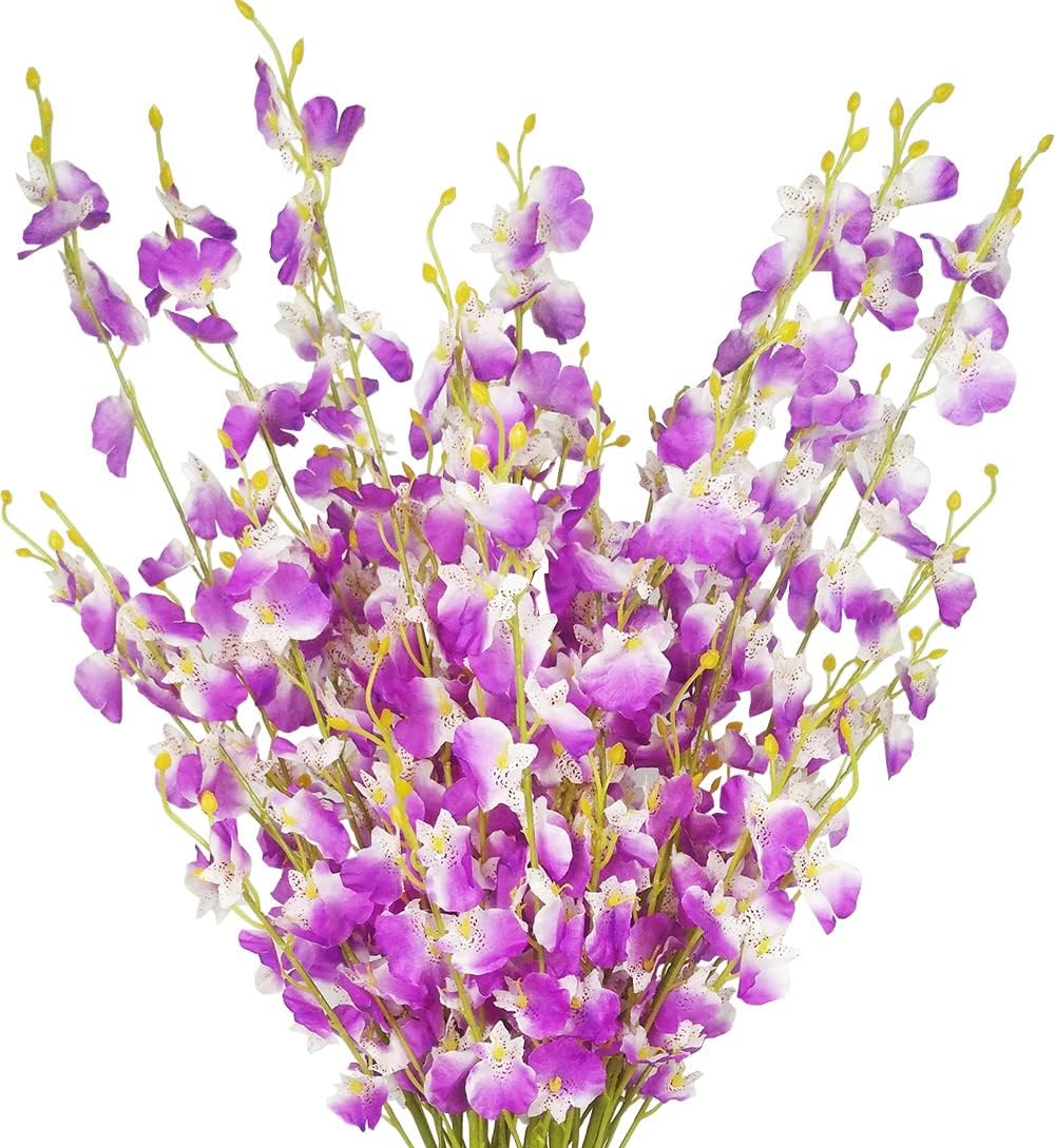 Yellow Artificial Flowers Orchids Silk Fake Flowers in Bulk, 12 Pcs (Each 38.5”), for Wedding Festive Party Home Office Decoration, No Include Vase
