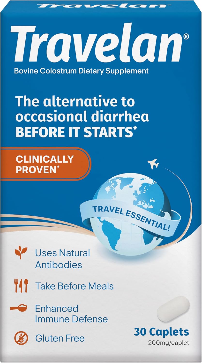 Anti Diarrhea Pills Help Prevent Traveler’s Diarrhea Before It Starts 30 Ct | Clinically Proven, Travel Essentials, Drug-Free Colostrum, Natural Digestive and Immune Support Supplement