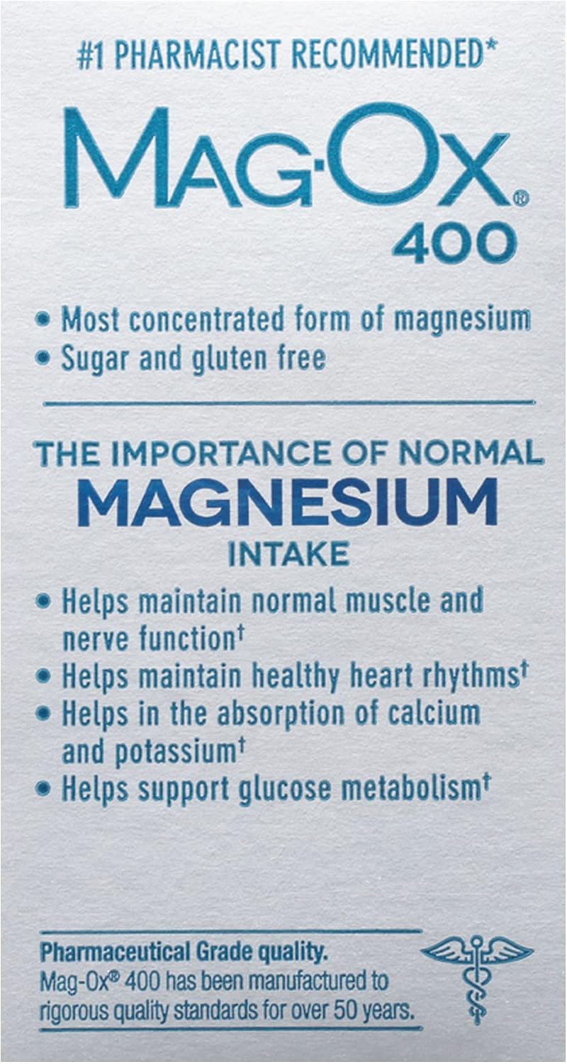 Mag-Ox Magnesium Supplement, Pharmaceutical Grade Magnesium Oxide 483mg, Most Concentrated Form of Magnesium, 120 Tablets