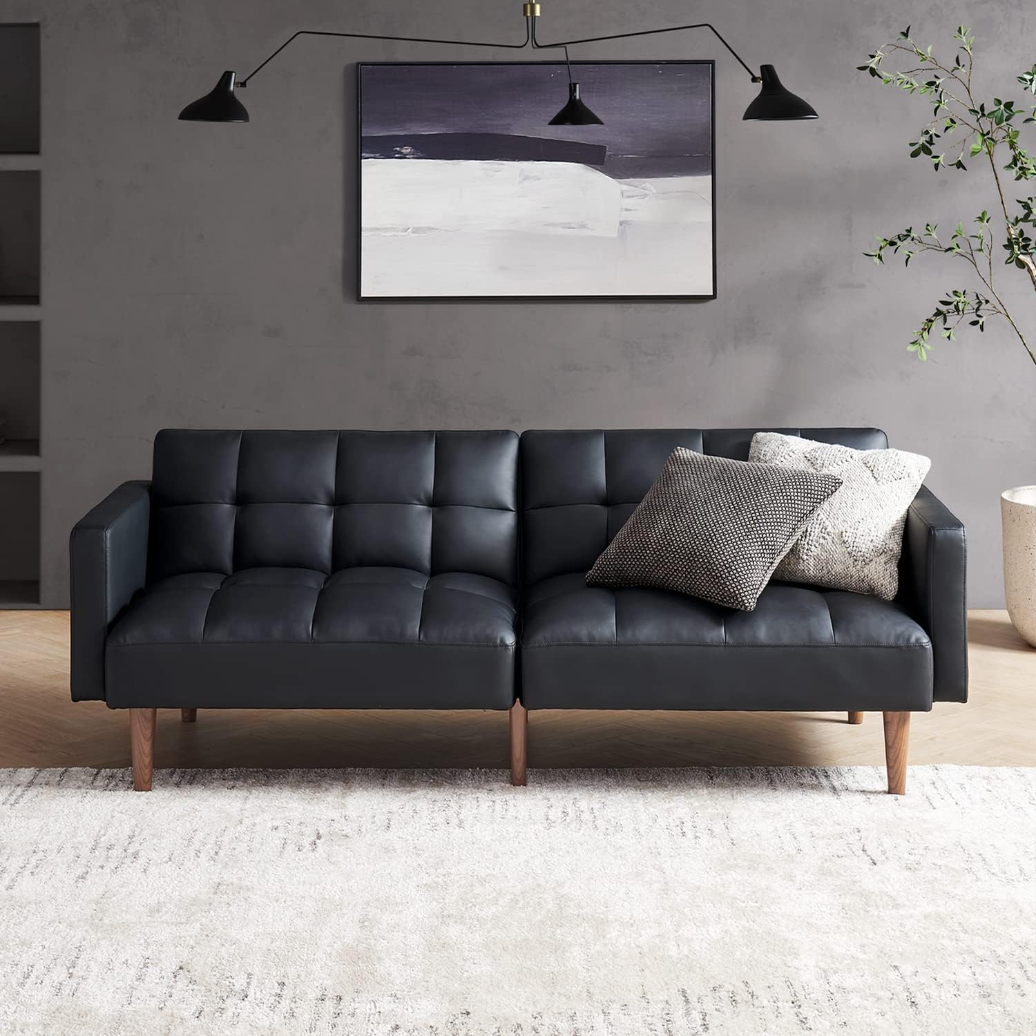 mopio 76.4" Futon Sofa Bed Chevron Styled, Sleeper Couch (Old Rosa Velvet)