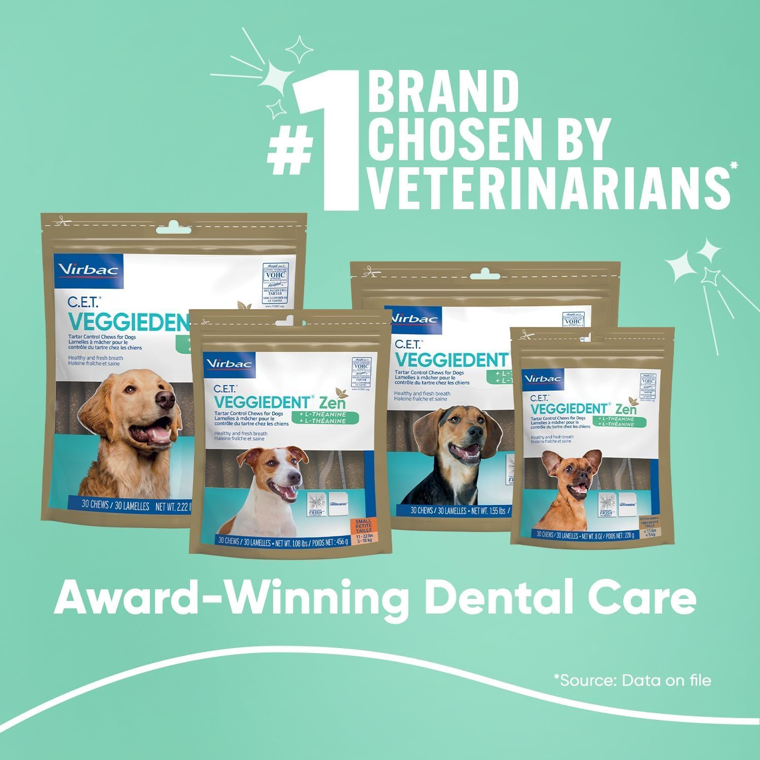 C.E.T. Veggiedent Fr3sh & Zen Plaque and Tartar Control Chews for Dogs, S