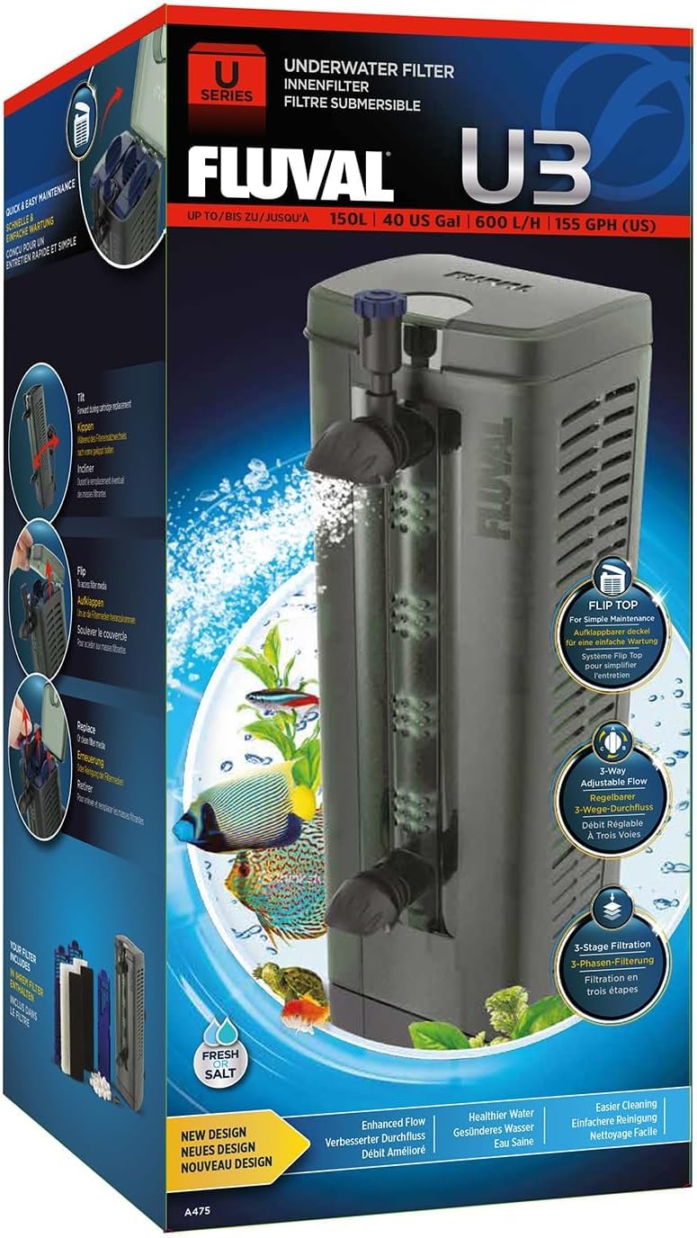 Fluval U4 Underwater Filter, Freshwater and Saltwater Aquarium Filter, A480,Black