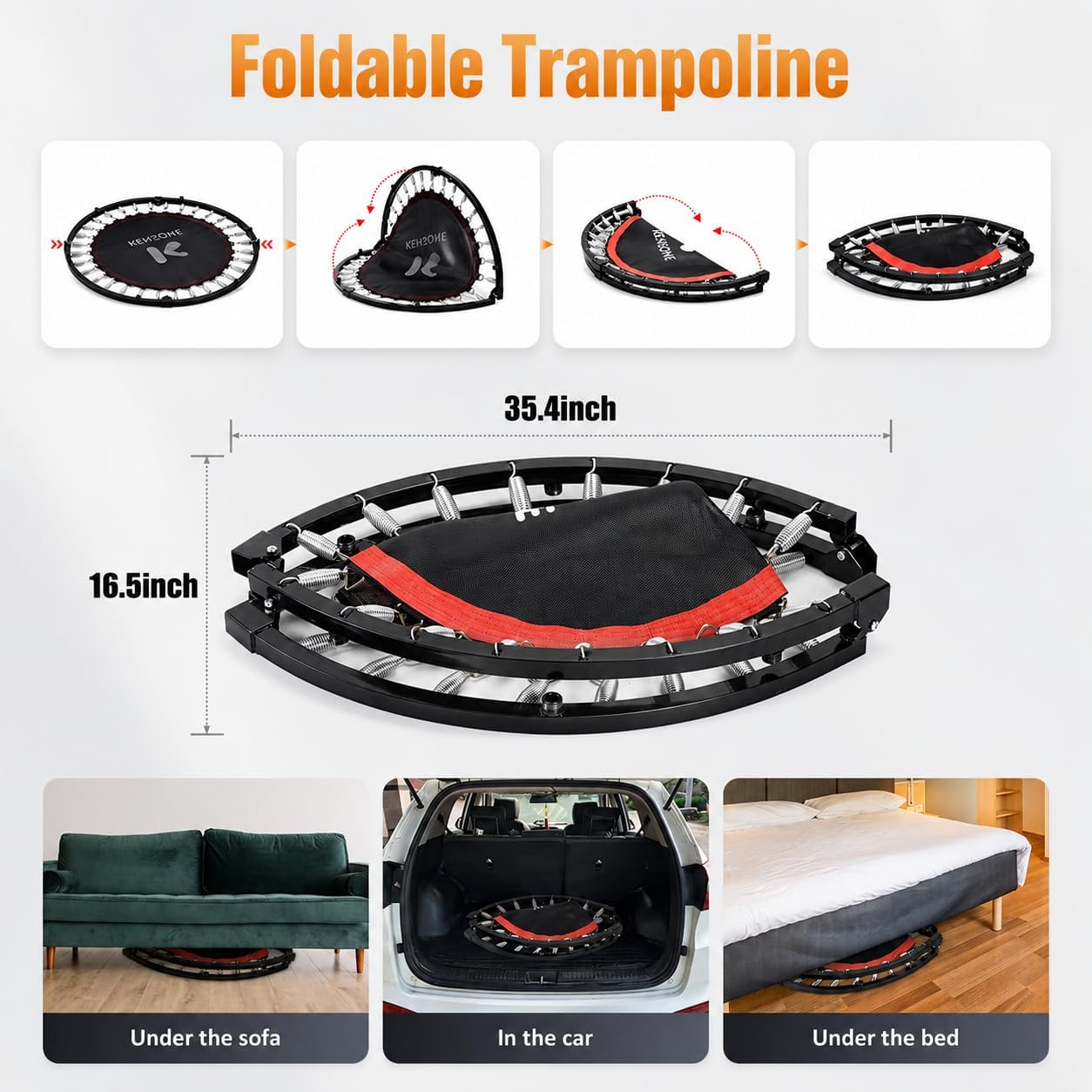 KENSONE 40"/48" Rebounder Trampoline for Adults Indoor Handle 330/450 LBS