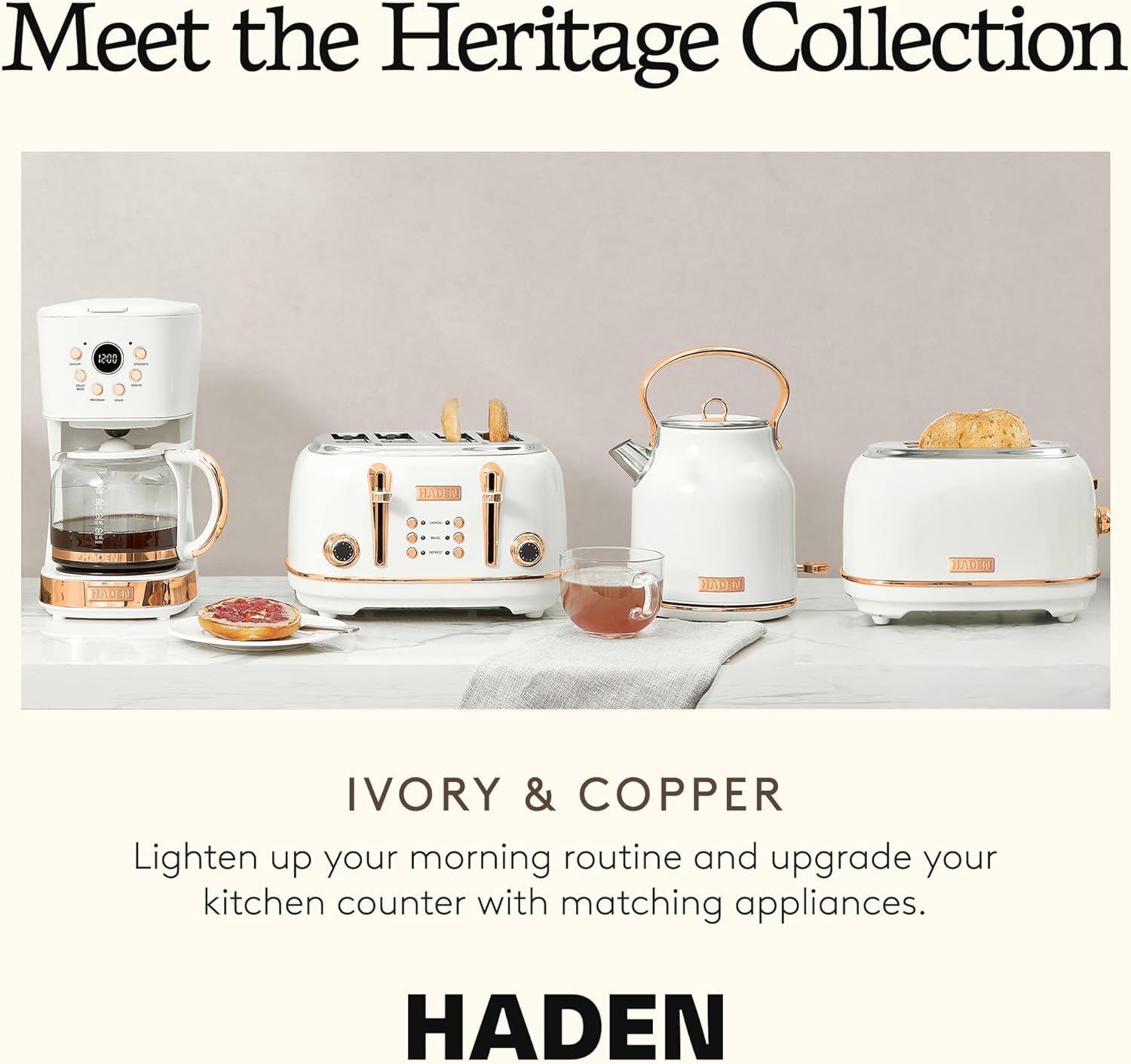 HADEN 12-Cup Programmable Coffee Maker for Home or Office, Putty & Chrome – Drip Brewer Machine with Brew Strength, Delay Brewing