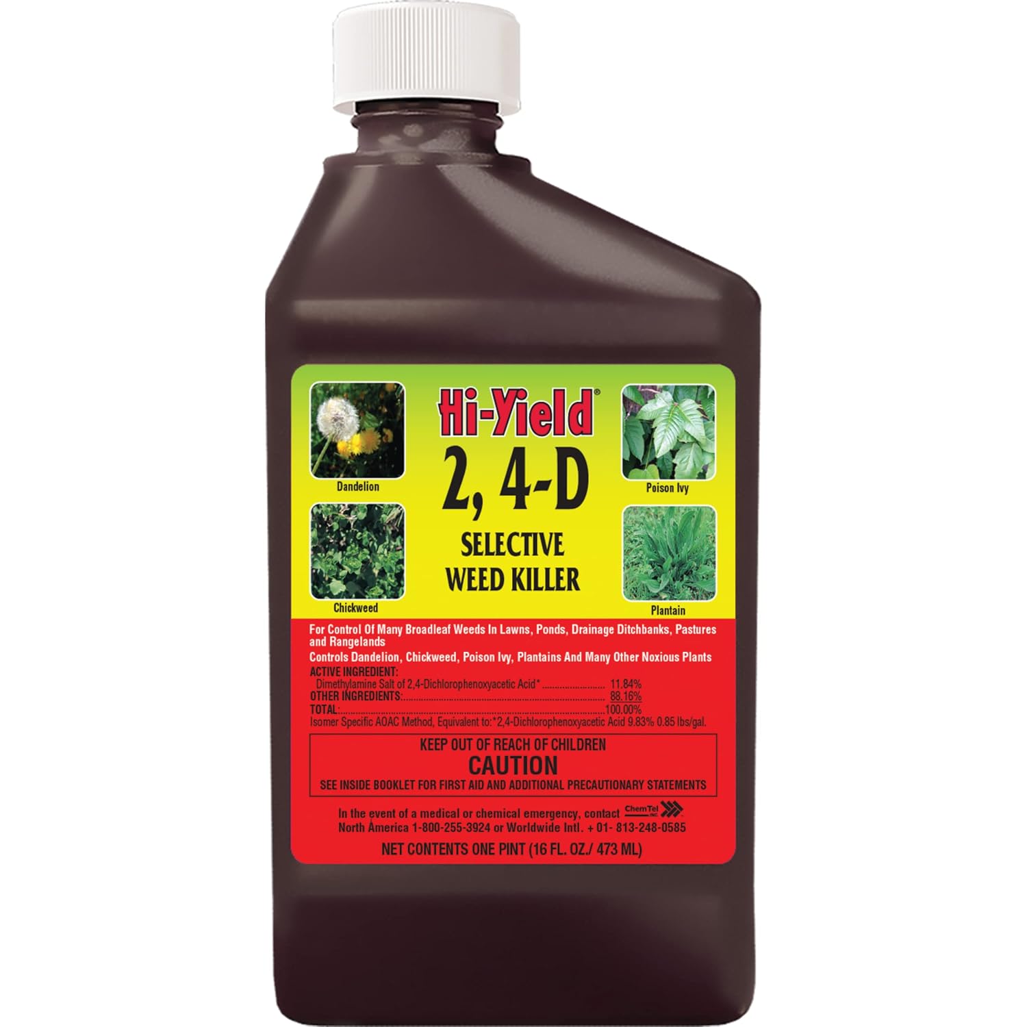 Hi-Yield (21416) 2,4-D Selective Weed Killer, 1 gal | 2,4-D amine selective herbicide - 1 gal concentrate for broadcast broadleaf weed control - Acreage operators