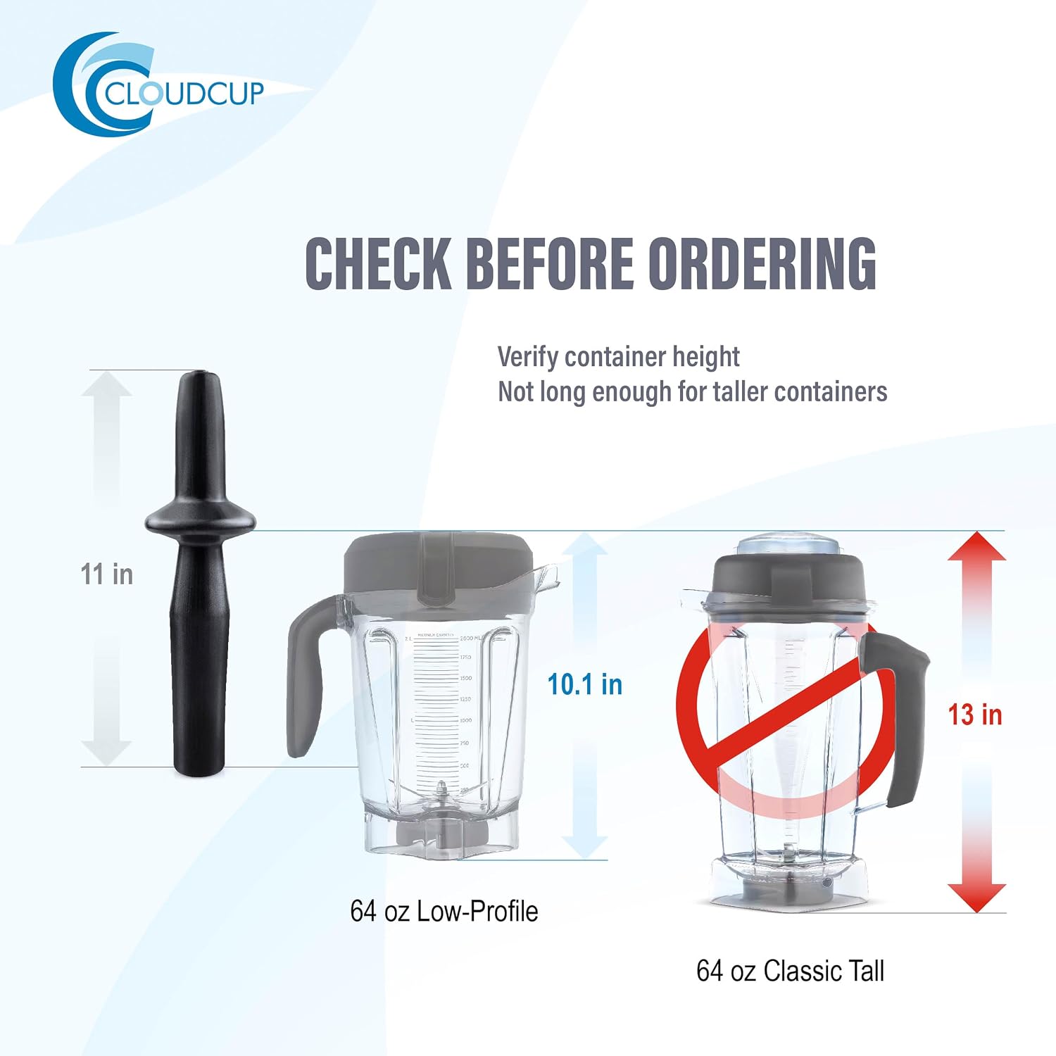 Low-Profile Tamper for Vitamix 64-ounce Low Profile and 40-ounce Containers