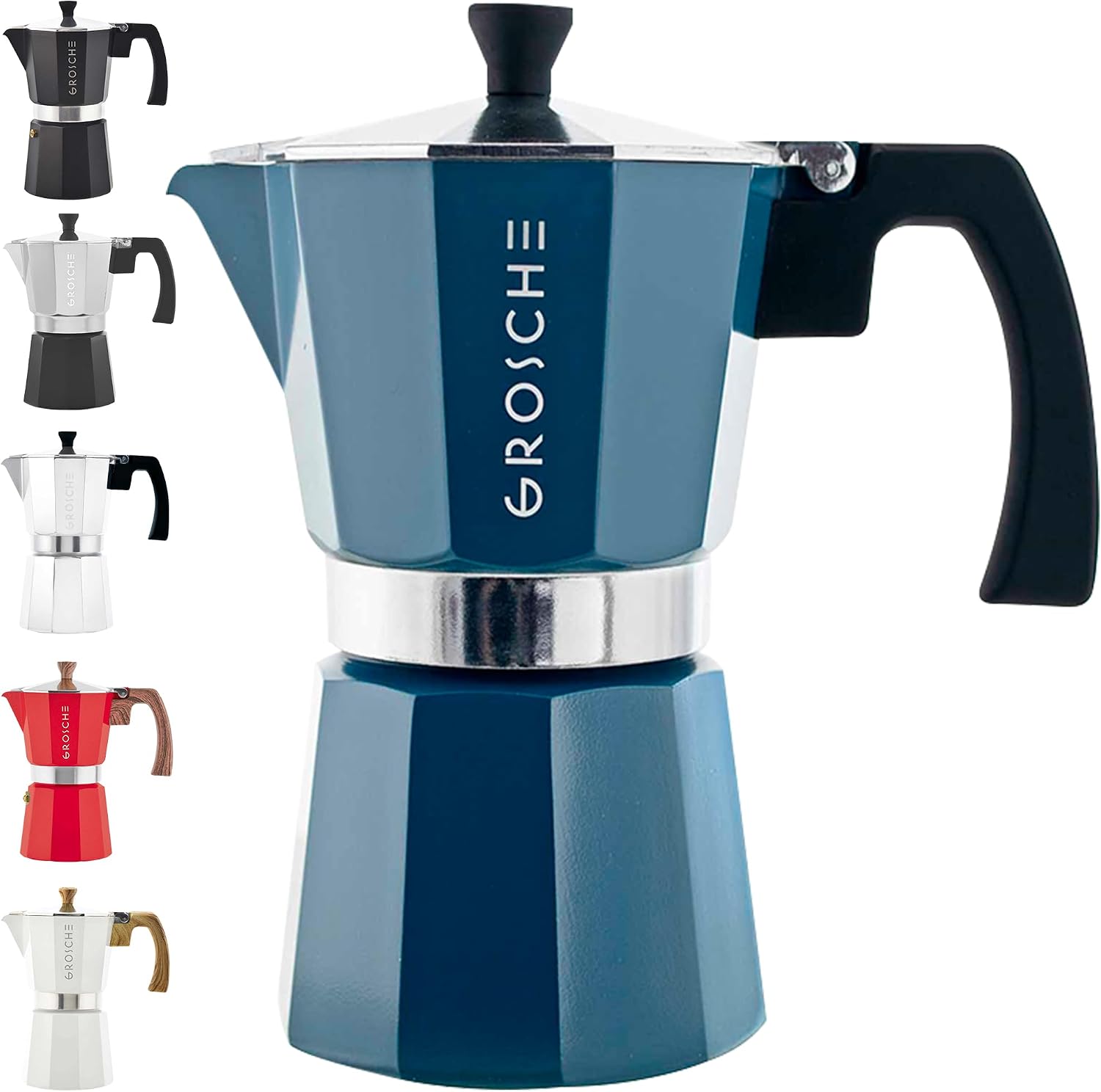 GROSCHE Milano Moka Pot | 9 Espresso Cup - 15.2 oz | Stovetop Espresso Percolator & Coffee Maker – Portable, Ideal for Home and Camping | Cuban Coffee Maker And Italian Moka Pot For Stovetop Espresso; For Gas, Electric, And Propane Stoves With A Soft-Tou…