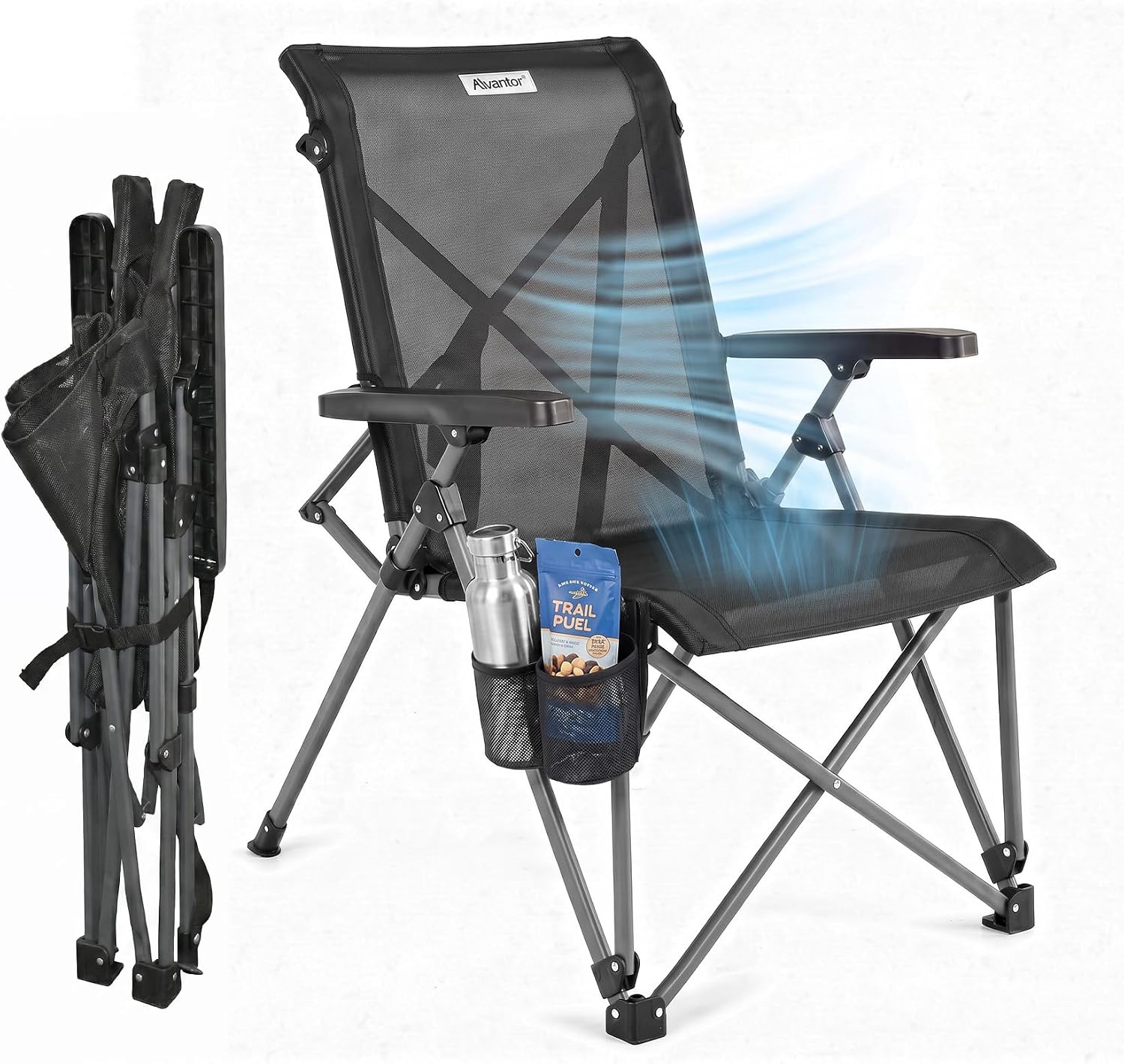 Alvantor® Camping Chair, Full Mesh Folding Beach Chair Breathable High Back Portable Lawn Chair for Outdoor, Armrest, Cup Holder, Easy Use Seat for Travel, Fishing, Pinic, Sports Event, 24"x31"x38"