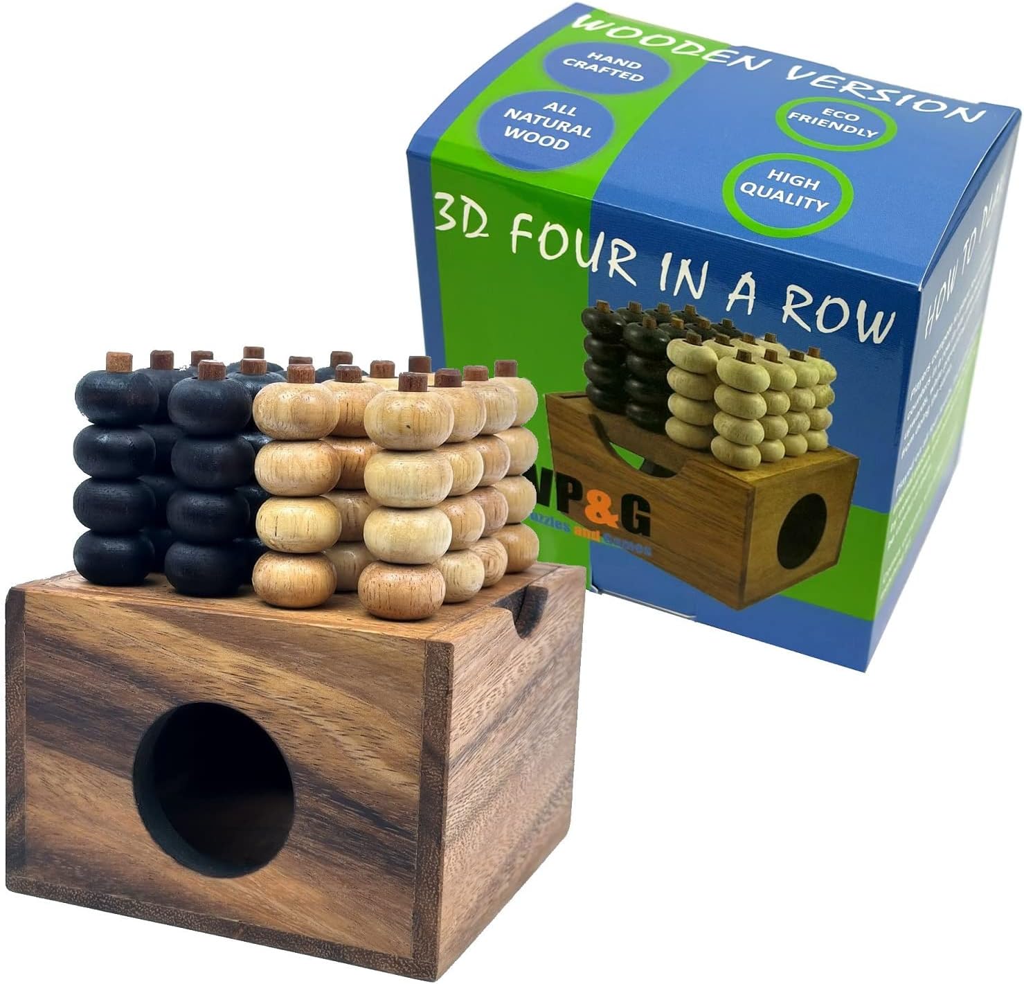 3D Four in a Row Wooden Strategy Game