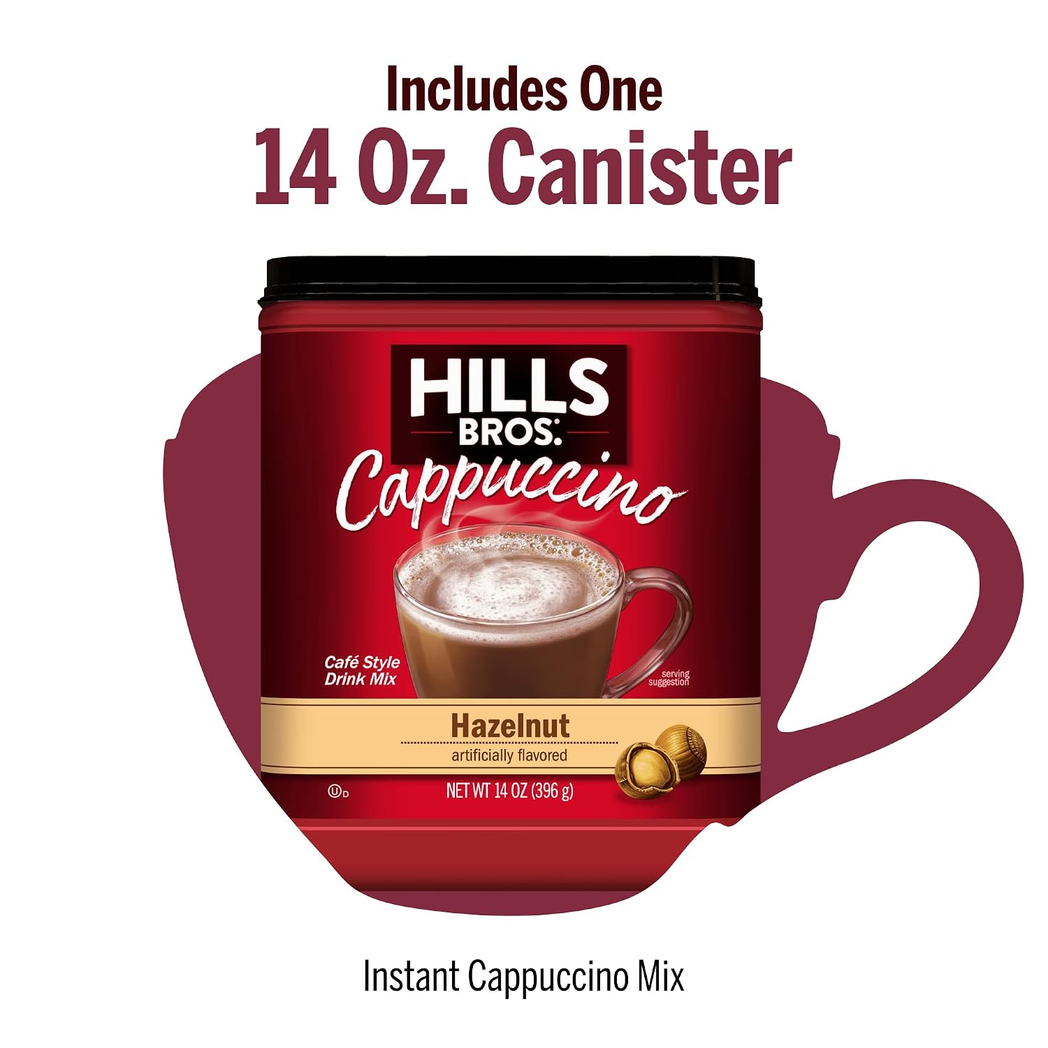 Hills Bros. Cappuccino Mix – Rich, Frothy Coffeehouse-Tasting Instant Drink Mix – Quick and Easy Preparation – Perfect for Hot & Iced Drinks & Creaming Coffee – Double Mocha, 1 Pack of 16oz
