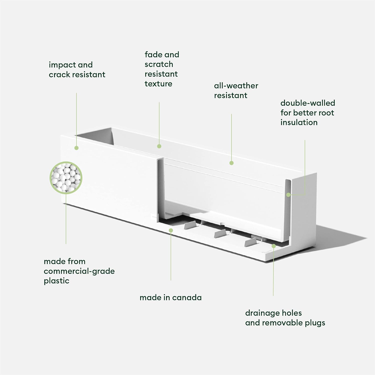 Veradek Block Series Trough Planter - Rectangular Outdoor Window Box | Made From Durable Plastic With Double-Walled Construction. Modern Patio/Tabletop Décor for Plants and Flowers