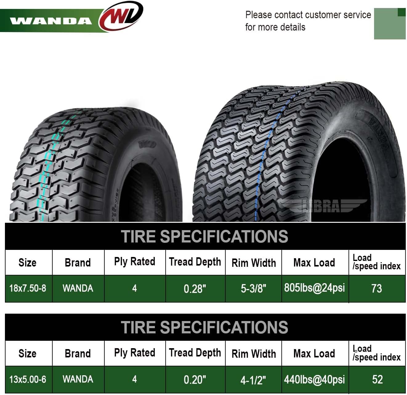 WANDA Set 4 Lawn Mower Turf Tires 16x6.5-8 & 23x10.5-12 /4PR -13019/13049 | Riding Lawn Mover, Garden Tractor