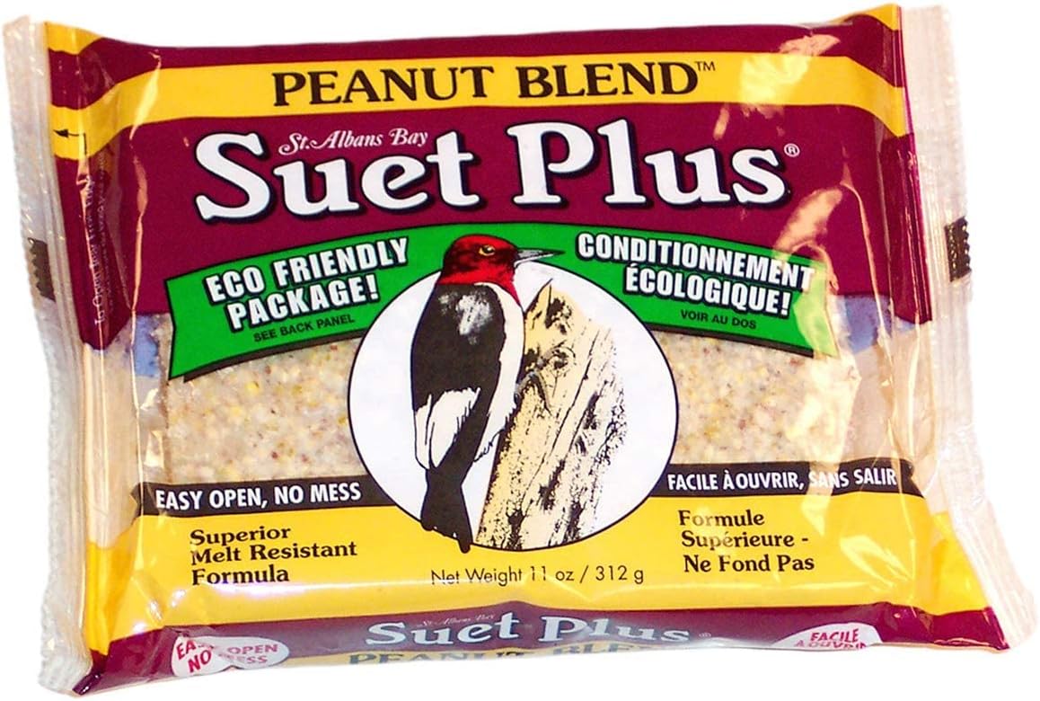 Wildlife Sciences Window Suet Feeder Cage Suet Cake Combo for Wild Birds | includes 1 Window Feeder and 11 ounce Peanut Suet Cake