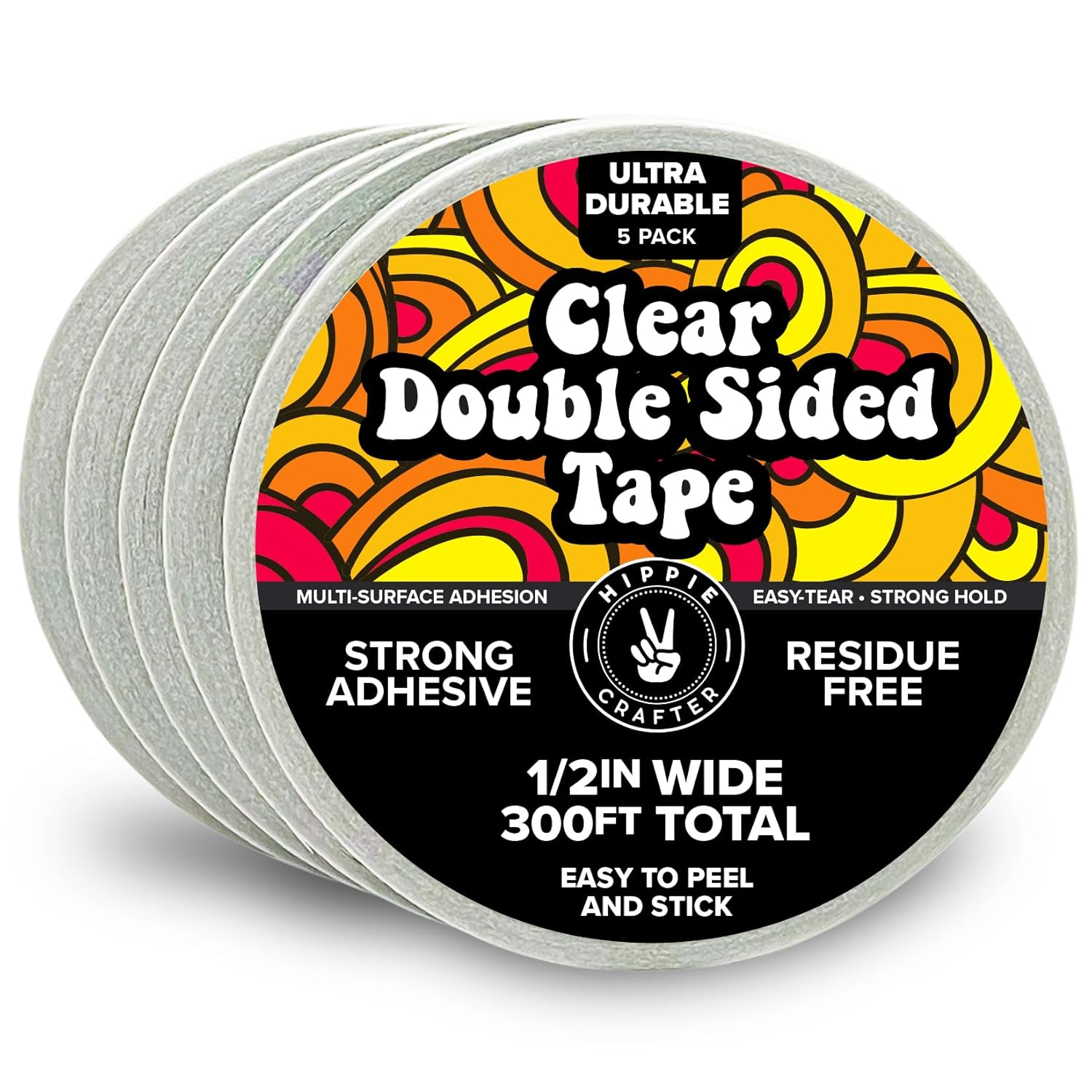 HIPPIE CRAFTER Clear Double Sided Tape, 2 Inch Wide Heavy-Duty Adhesive, Removable Mounting Tape for Posters, Carpets, Wall-Safe Use, Crafts