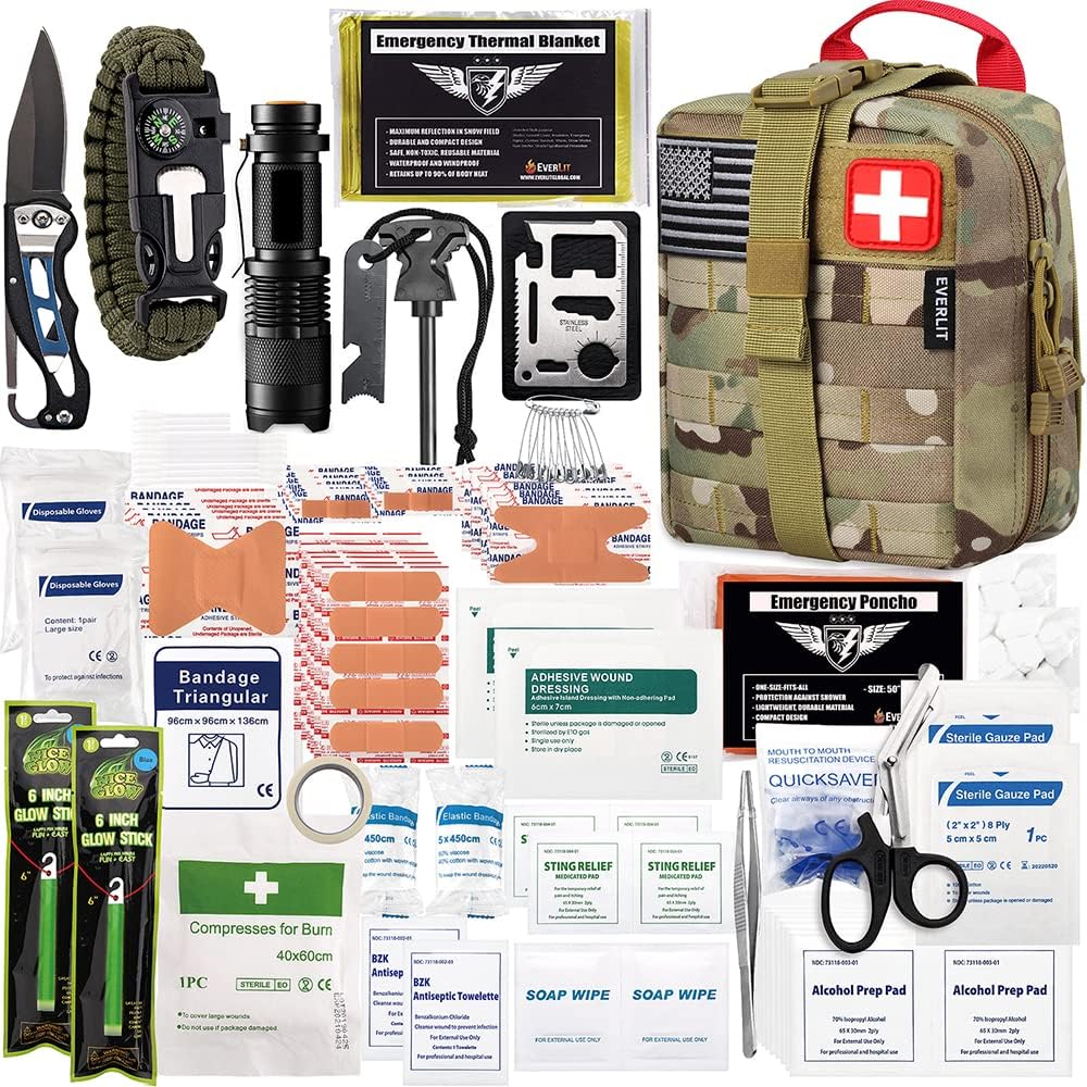 EVERLIT 250 Pcs Survival First Aid Kit | IFAK Outdoor Survival Kit Emergency Kit For Camping Hiking Hunting Earthquake Emergency Preparedness