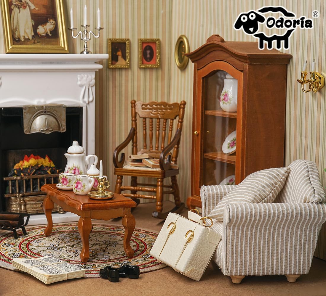 Odoria 1/12 Miniature Porcelain Tea Set 15Pcs Dollhouse Decoration Accessories, Grapes