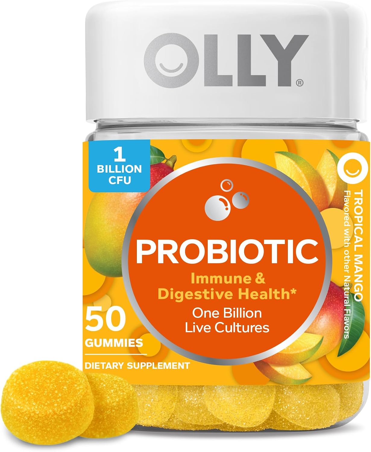 OLLY Probiotic Gummy, Immune System & Digestive Support*, Mango - 50 Count