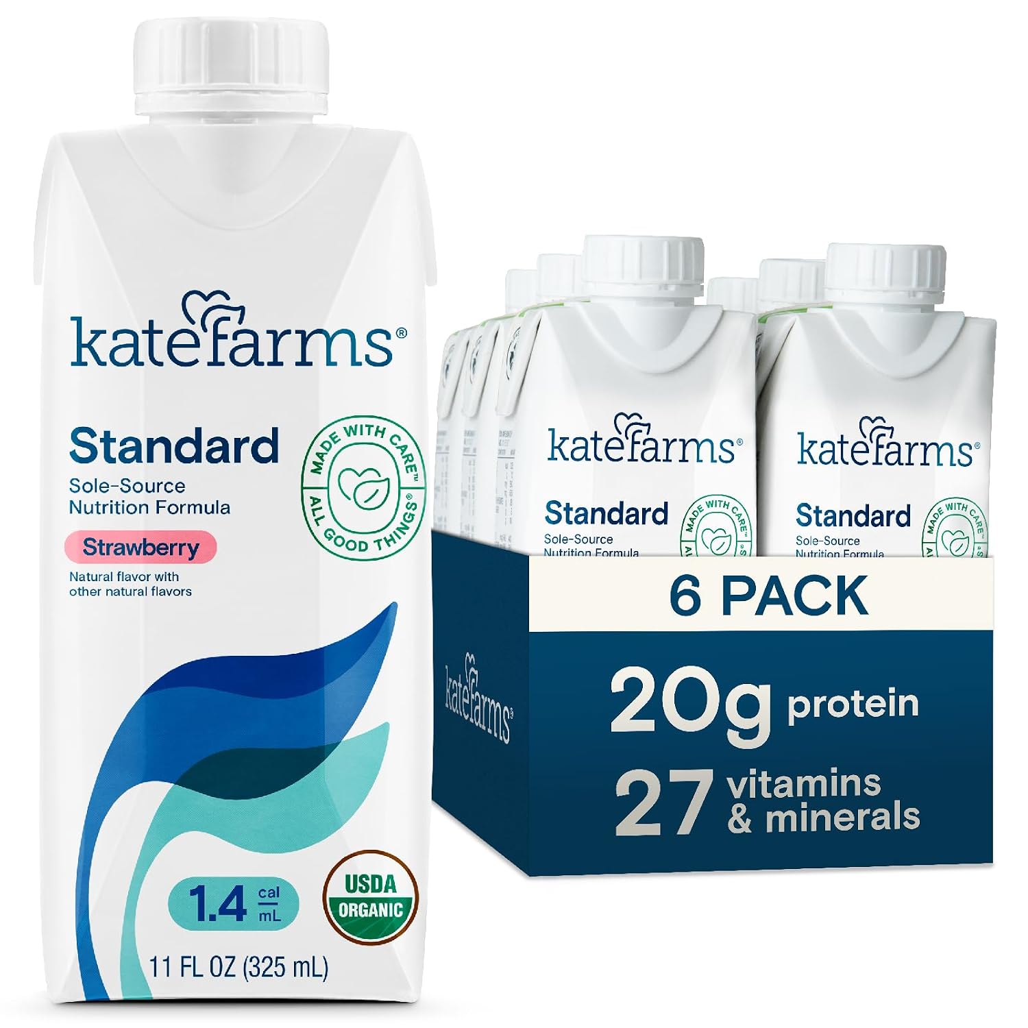 KATE FARMS Organic 1.4 High Calorie Shake, Plain, 20g Protein, 12 Pack
