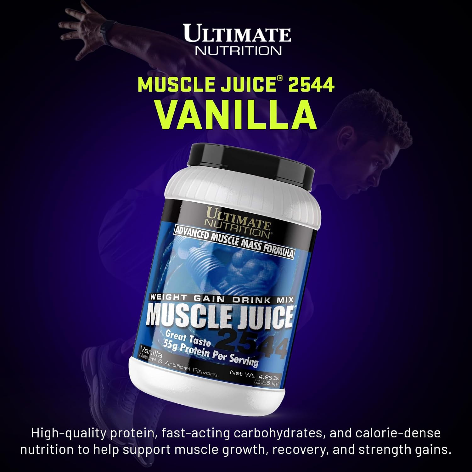 Ultimate Nutrition Muscle Juice 2544 Mass Gainer, Vanilla, 4.96 lb | 55g Protein Blend, 162g Carbs, 17g Fat, 1020 Calories, High Calorie Weight Gainer For Muscle Growth And Recovery