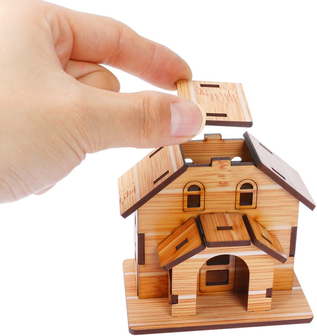 3D Wooden Puzzle, Mini DIY Model House Kit Educational Toys Jigsaw Puzzles Gift for Children and Adult