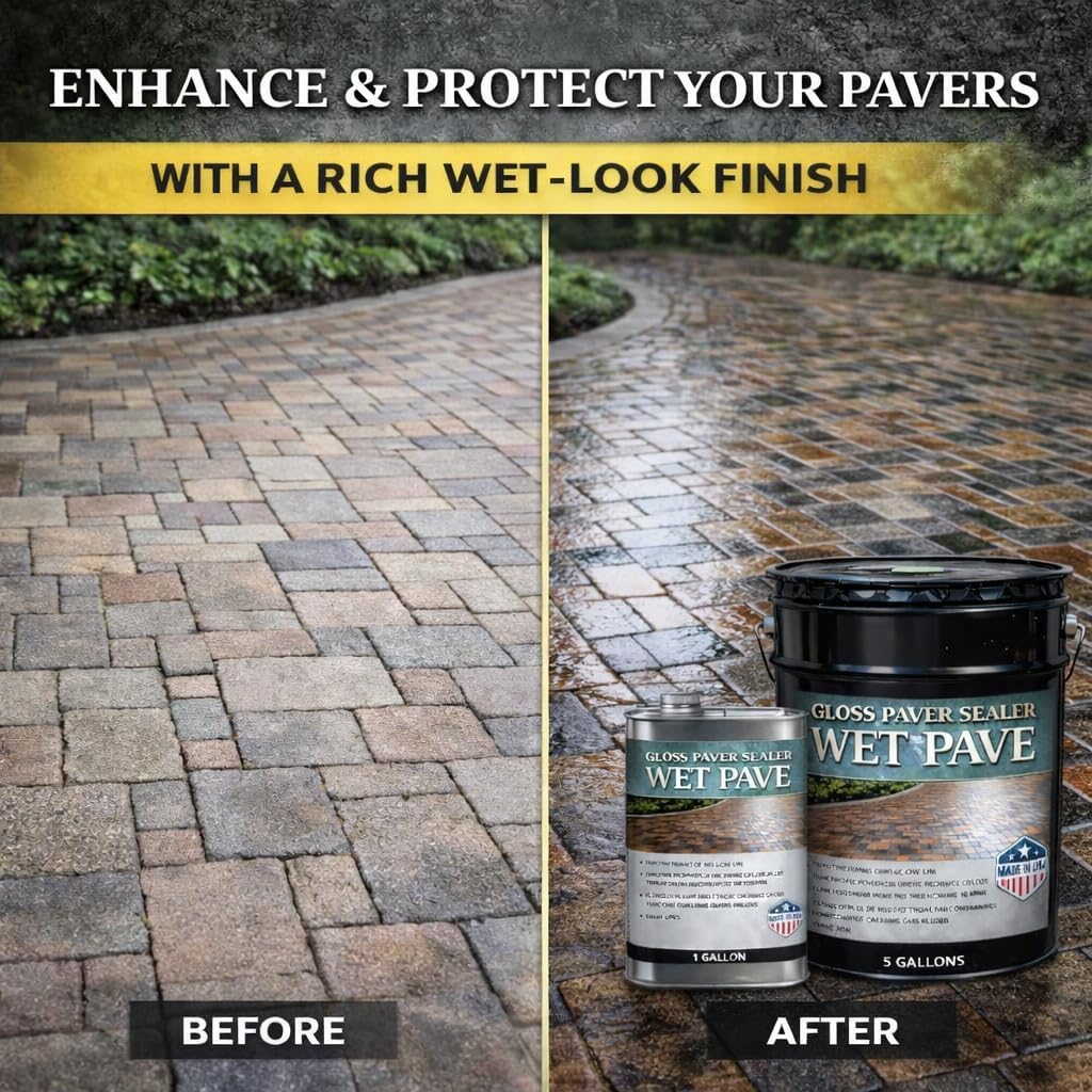 Wet Pave Paver Sealer – Waterproof & UV-Resistant Masonry Sealer for Concrete, Brick & Stone – Color Enhancing