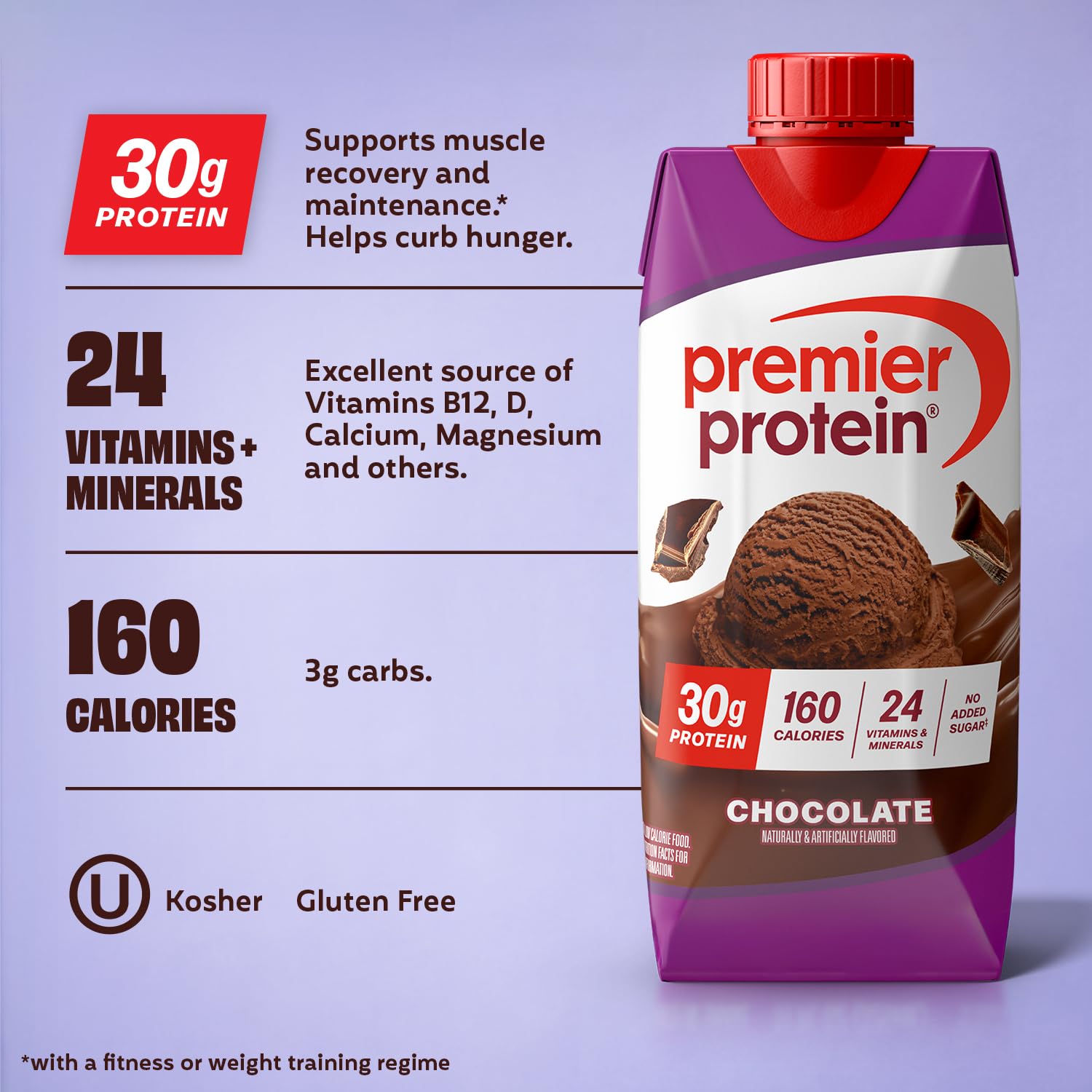 Premier Protein 30g High Protein Shake, Vanilla, 12 Pack | 160 Calories, 24 Vitamins & Minerals, No Added Sugar, Supports Muscle Health, Gluten-Free, 11 oz