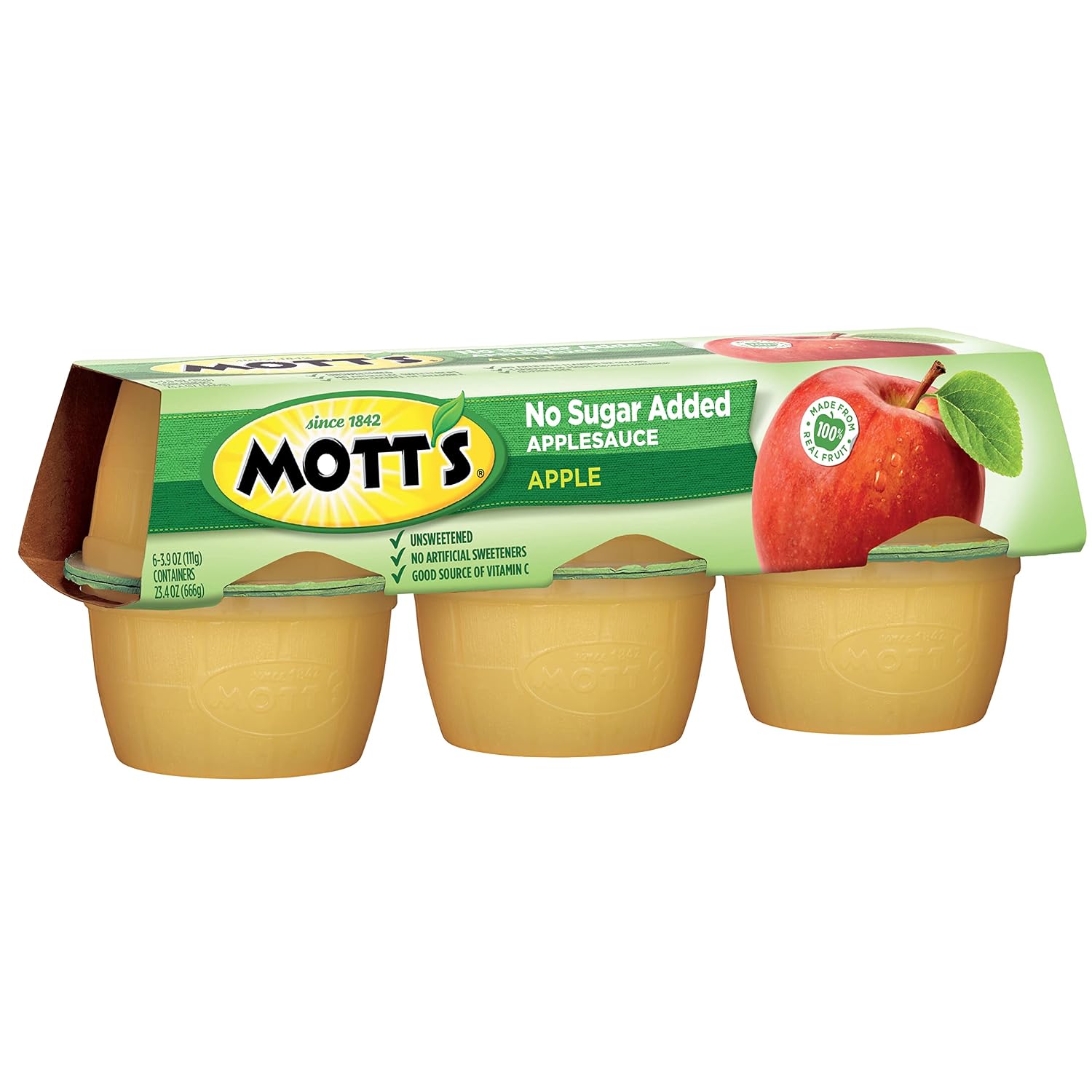 Mott's No Sugar Added Applesauce, 3.9 oz cups, 6 count