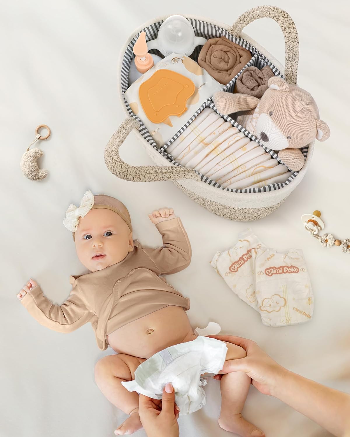 Maliton Diaper Caddy Organizer for Baby, Cotton Rope Baby Gift Basket, Portable Diaper Organizer for changing table, Nursery Storage Organizer
