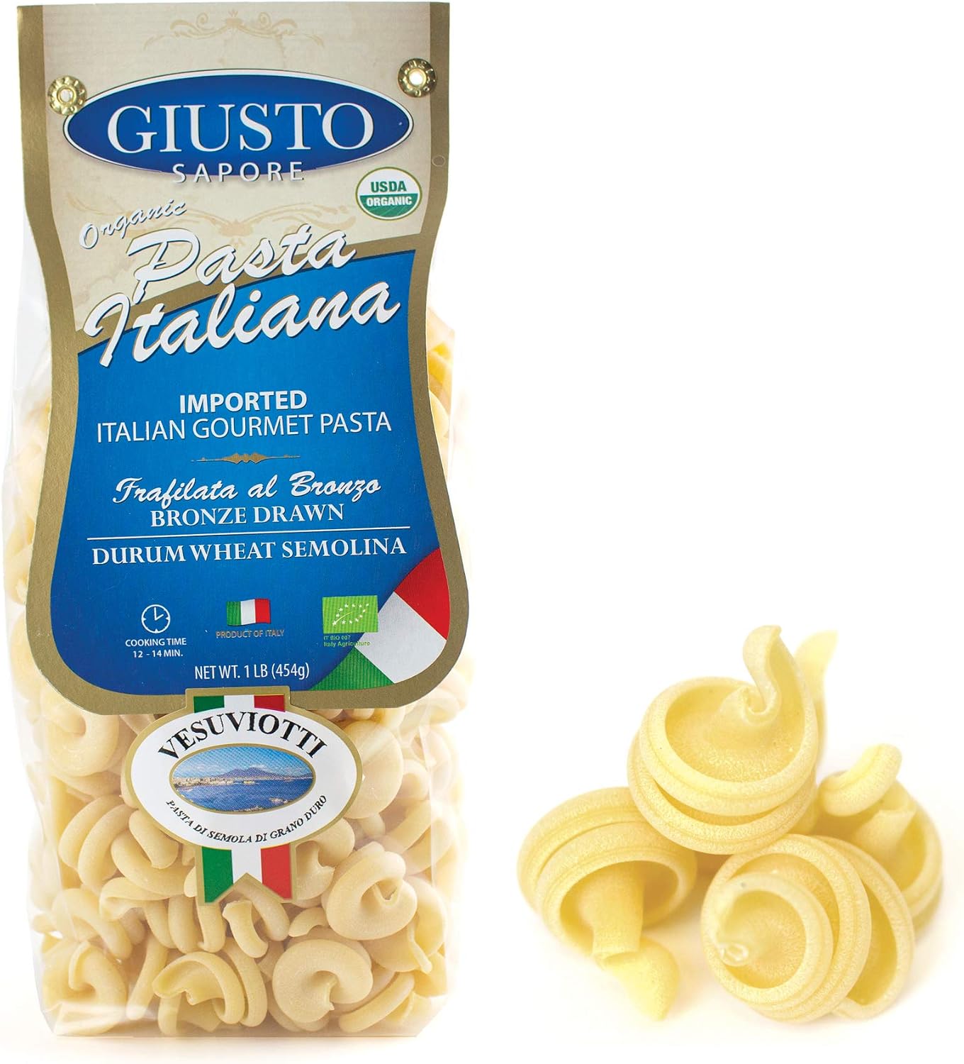 Giusto Sapore Italian Pasta - Caserecce 454g - Premium Organic Bronze Drawn Durum Wheat Semolina Gourmet Pasta Brand - Imported from Italy and Family Owned