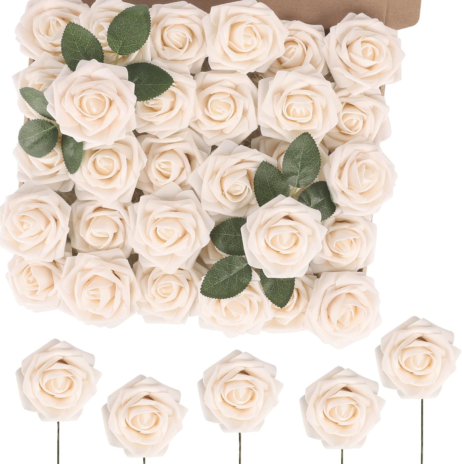 30PCS Yellow Artificial Flowers, Real Touch Fake Roses for Fall Decorations