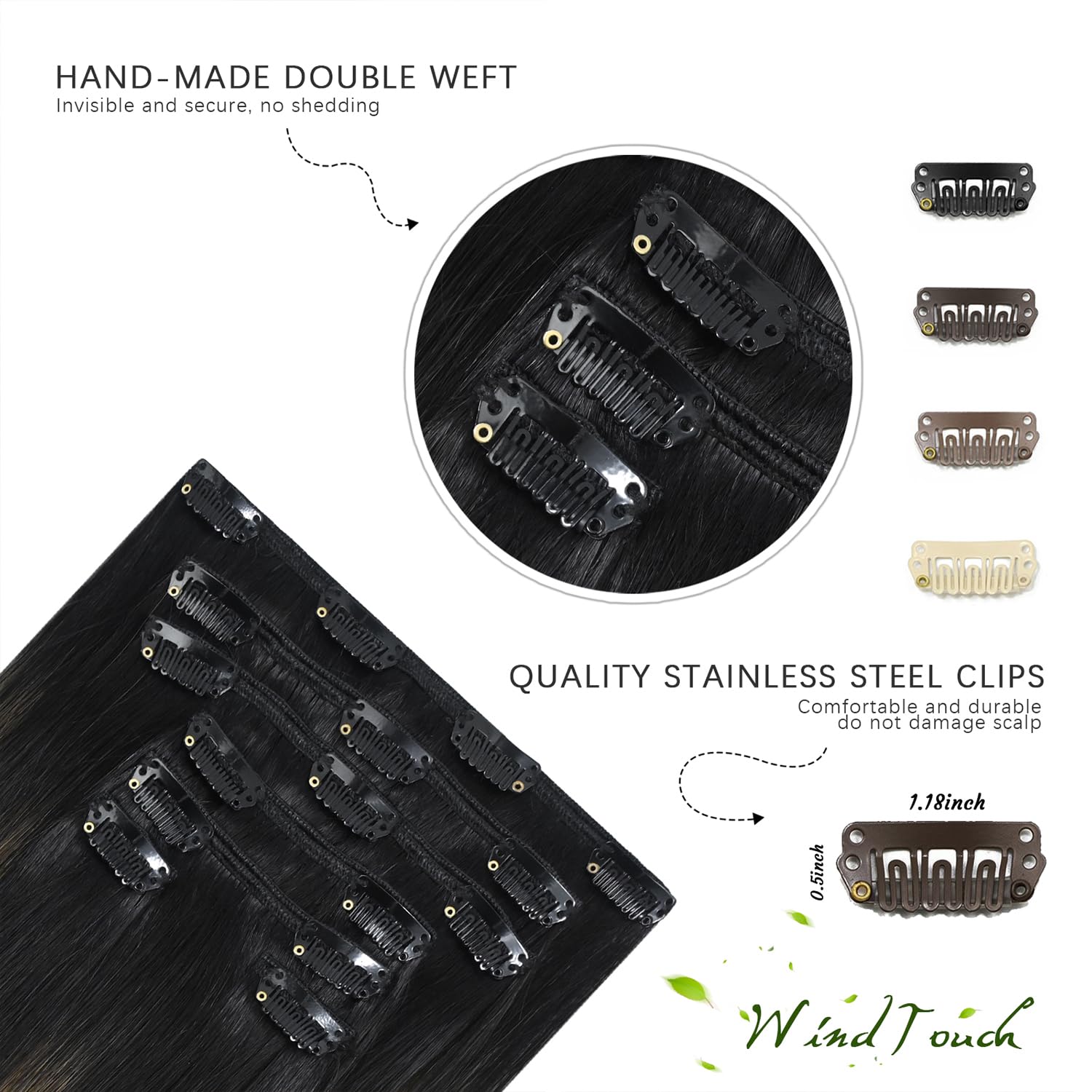 WindTouch Clip In Hair Extensions Human Hair Mixed Bleach Blonde 18Inch 75g Hair Extensions for Women Remy Blonde Extensions Clip in #18p613 7PCS