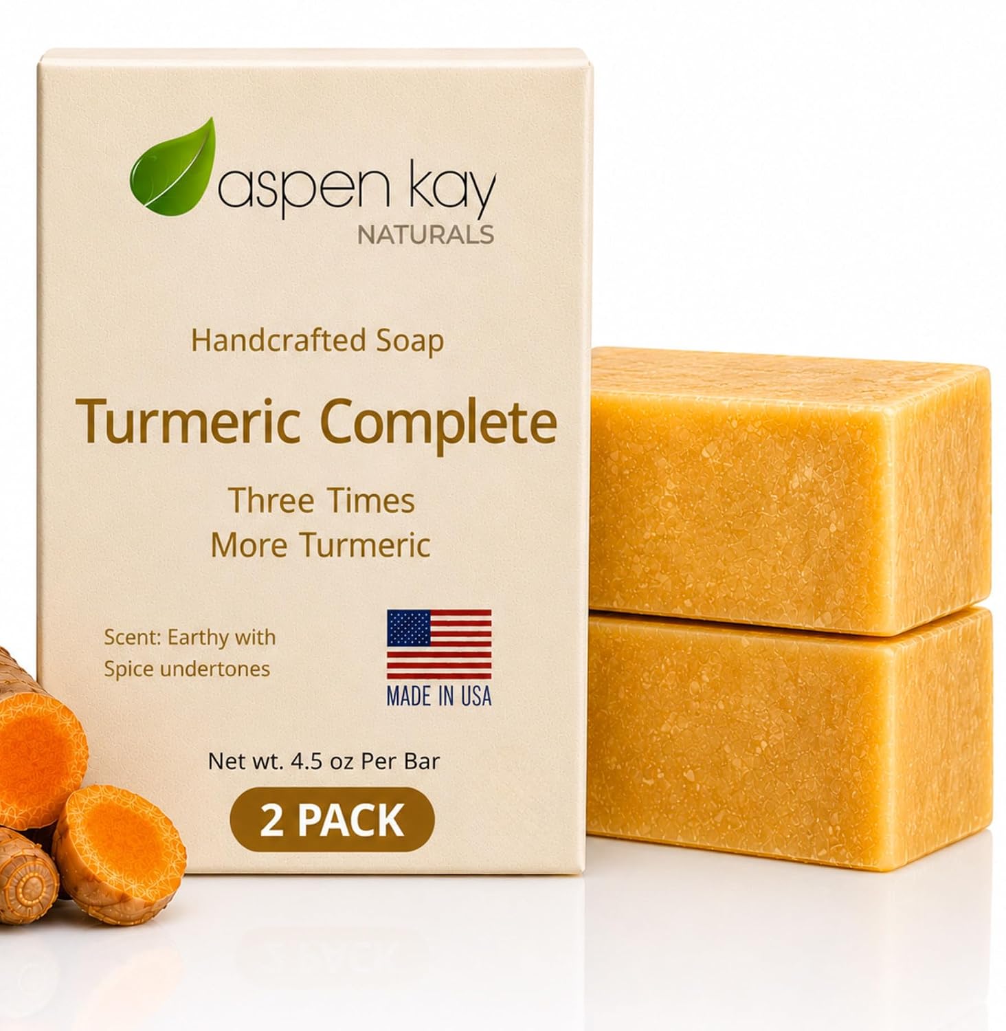 Turmeric Soap for Face & Body, Handmade, Cold Process, Organic. 4.5 oz | Gentle turmeric face wash & cleanser for glowing skin that feels refreshed, soft & balanced. Made in the USA