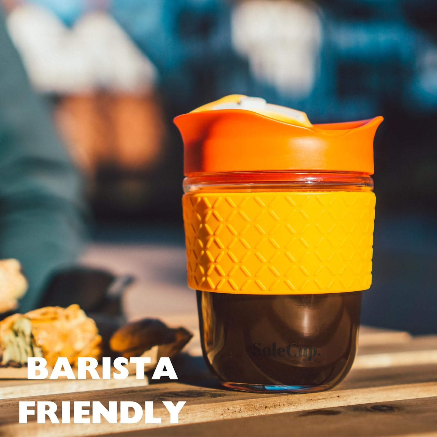 Large Travel Mug - Reusable Glass Coffee Mug - 18oz/530ml BPA-Free Hot Drink Travel Mug with Lid & Silicone Band (Black, 18oz)