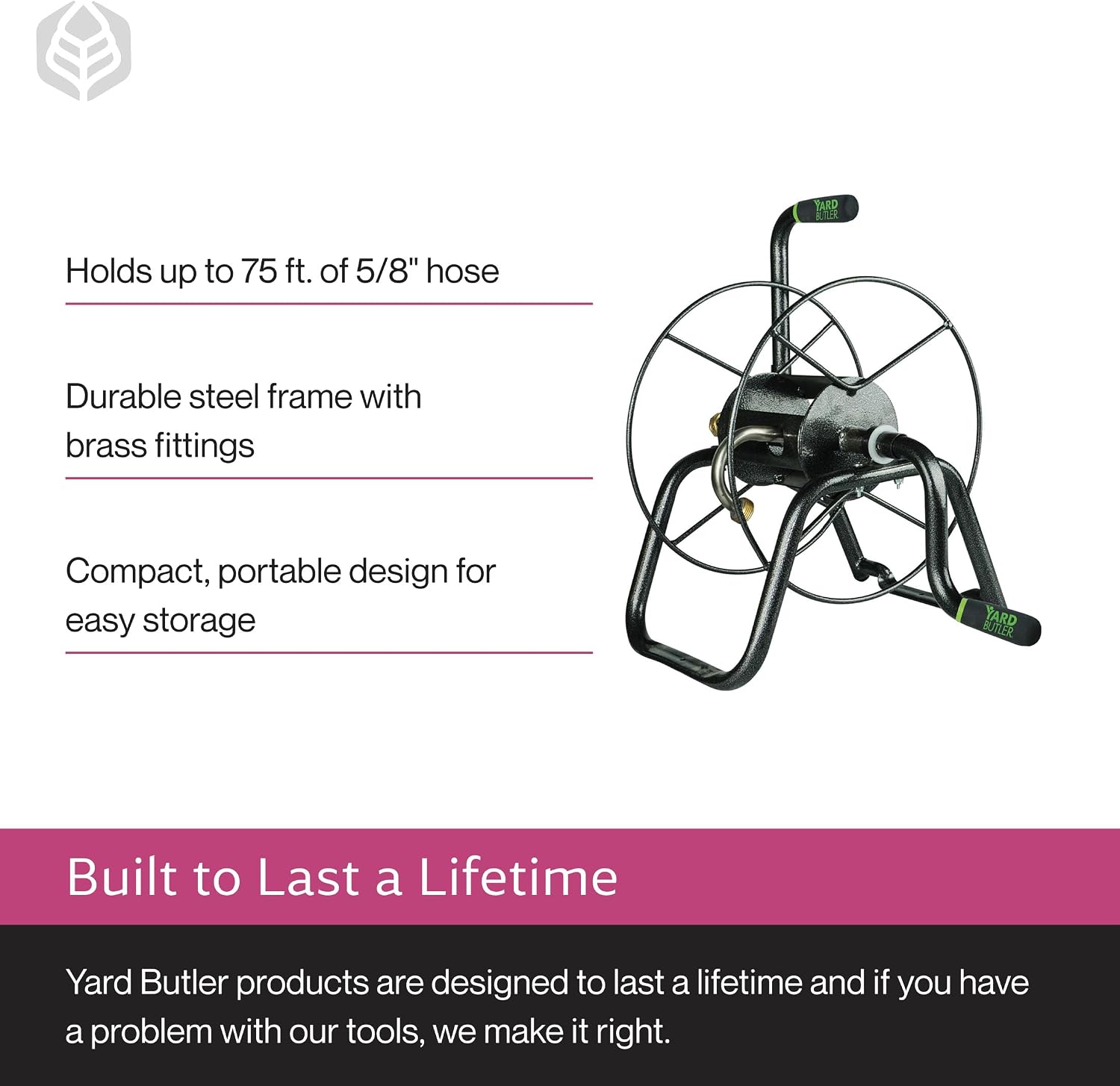 Yard Butler Hose Reel, 180 Degree Swivel, Wall Mount, 100-Foot Hose | Versatile Hose Reel, Great for Garden Hose Storage, Leakproof Design, Powder Coated Steel, Rust-Resistant, Tangle-Free