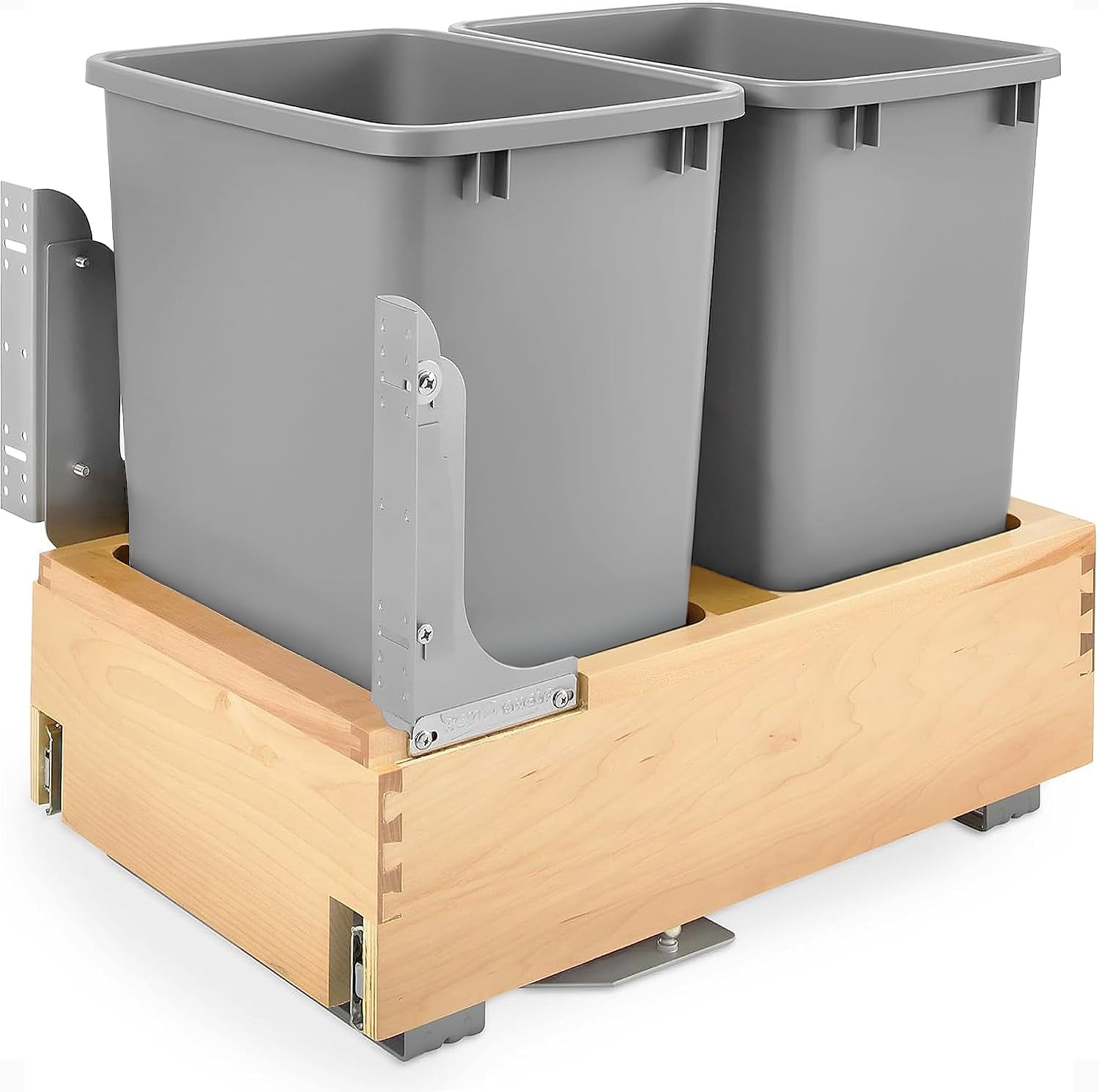 Rev-A-Shelf 35 Qt Bottom Mount Single Pullout Under Cabinet Kitchen Trash Cans for Base Cabinets, 150 Pound Rated Full-Extension Slides, Min Opening Width of 11.5", Silver, 4WCBM-15DM-1