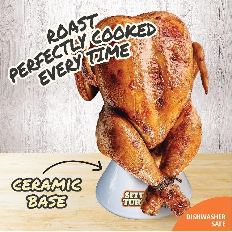 COOK'S CHOICE Sittin' Chicken Reusable Ceramic Beer Can Roaster & Steamer | Vertical Chicken Roaster Stand for Grill, Oven & Smoker - Flavor Infuser for Marinades, Beer & Sauces - Summer BBQ Essential