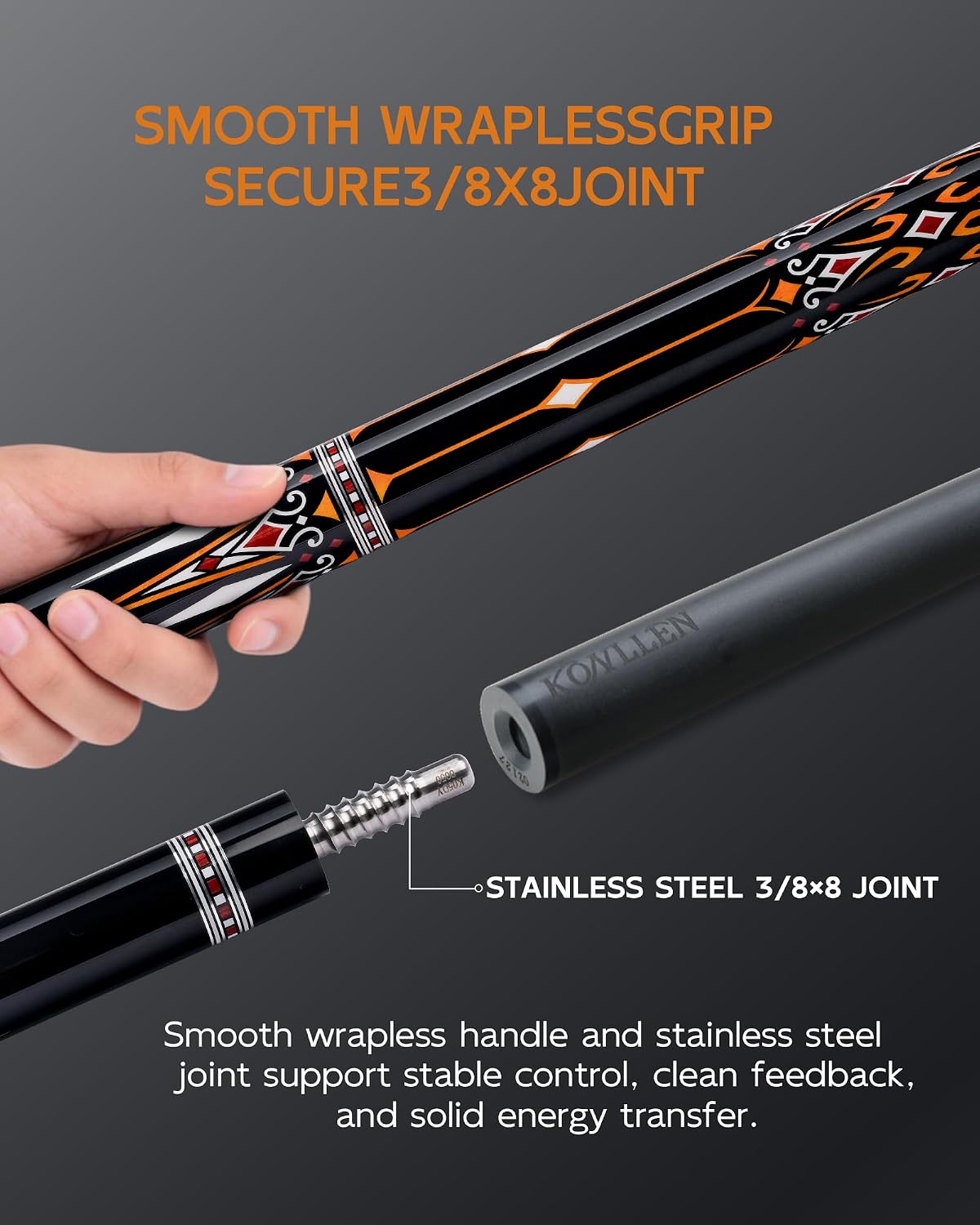 KONLLEN Carbon Fiber Pool Cue Stick 58-inch Professional Pool Sticks for Adults Full Carbon Technology Low Deflection Pool Cue Billiard Cues with 12.5mm Tip (Easy to Control, Pro Taper, Ultra-Smooth)