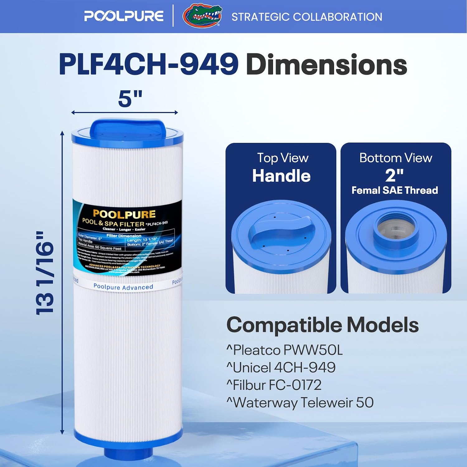 POOLPURE 4CH-949 SPA Filter Replaces Pleatco PWW50L 1PACK