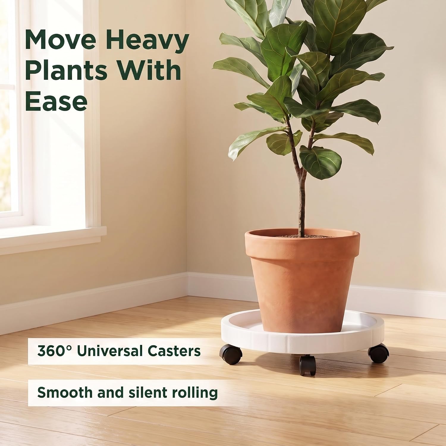 2 Pack of 11 Inch Heavy Duty Plant Caddy with Wheels, Rolling Plant Stand Pot Trolley, Wheeled Planter Saucer Tray