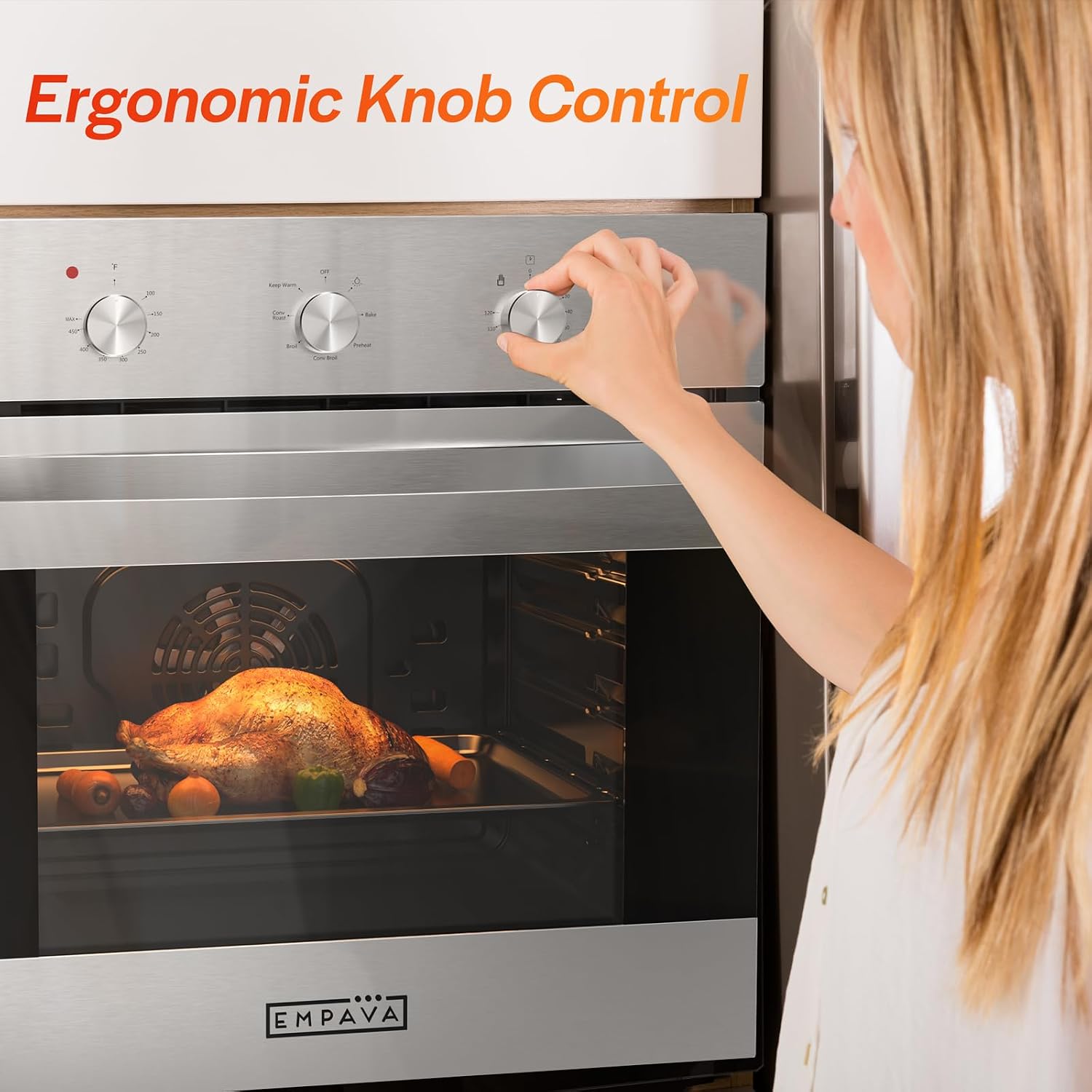 Empava 24" Electric Single Wall Oven with 6 Cooking Functions | Mechanical Knobs Control in Stainless Steel