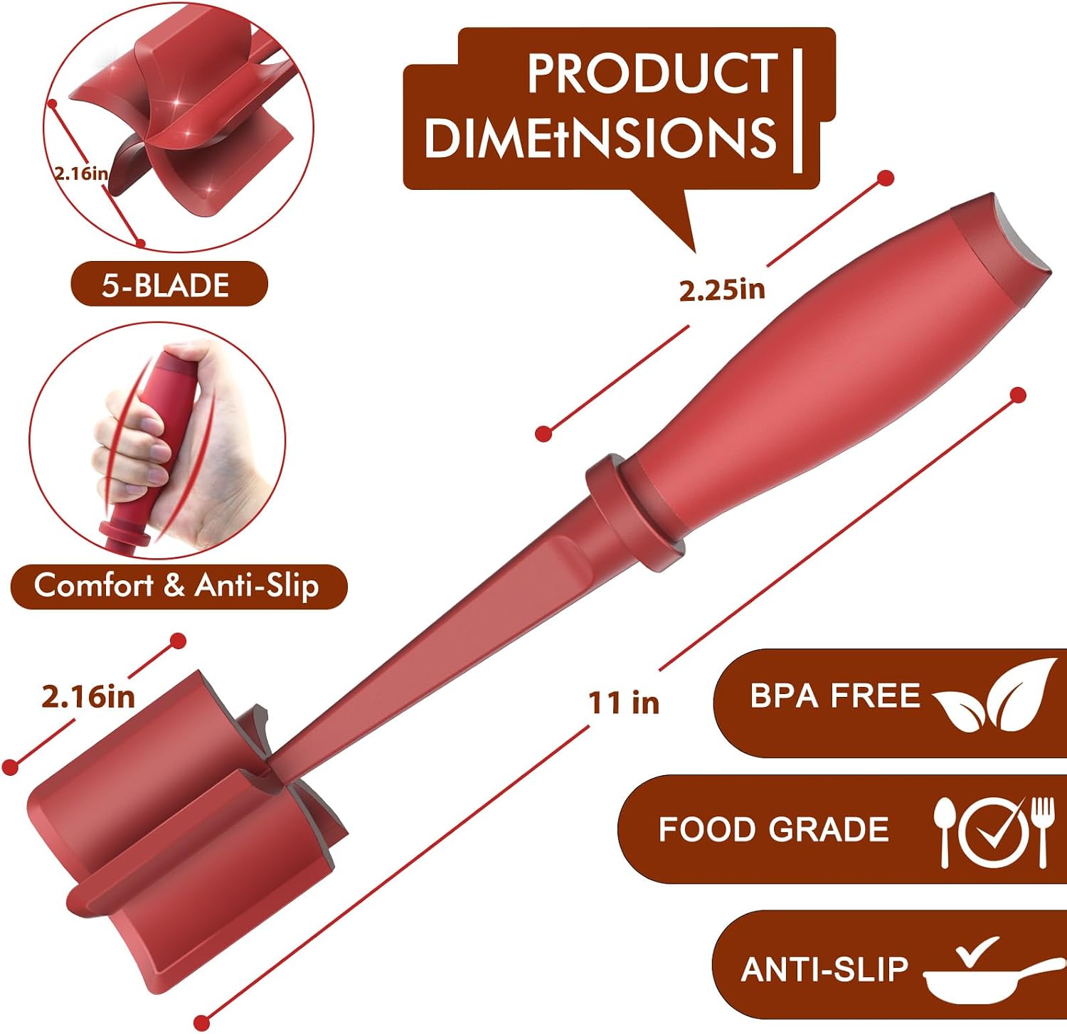 Upgrade Meat Chopper Hamburger Masher Ground Beef Smasher Utensil Mix Tool