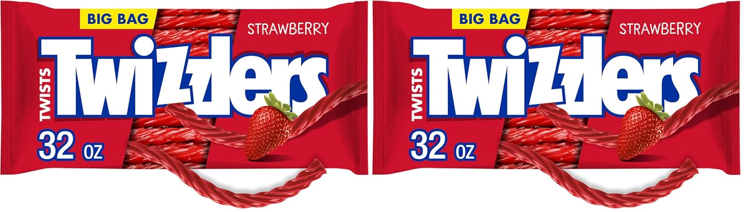 TWIZZLERS Twists Strawberry Flavored Licorice Style, Chewy Candy Bag, 16 oz | Strawberry Flavored Chewy Licorice Style Twists, Low Fat and Kosher, Classic Movie Snack for Parties and Candy Dishes, 16 oz