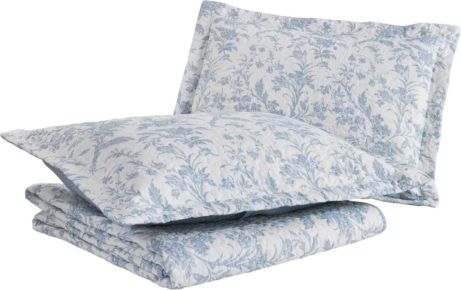 Laura Ashley – Queen Quilt Set, Soft & Lightweight Toile Bedding with Matching Shams, Reversible Floral Room Decor, College Dorm Room Essentials (Amberley Blue)
