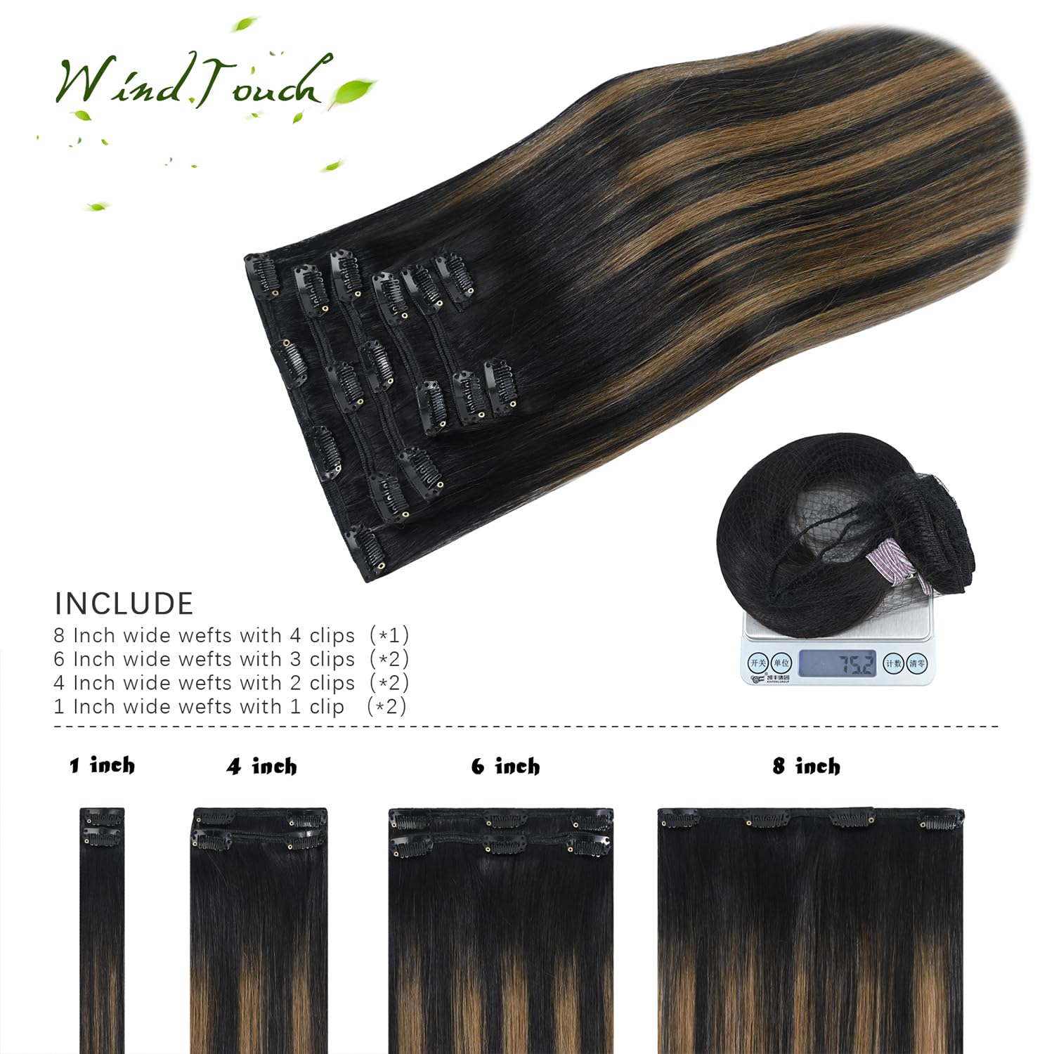 WindTouch Clip In Hair Extensions Human Hair Mixed Bleach Blonde 18Inch 75g Hair Extensions for Women Remy Blonde Extensions Clip in #18p613 7PCS