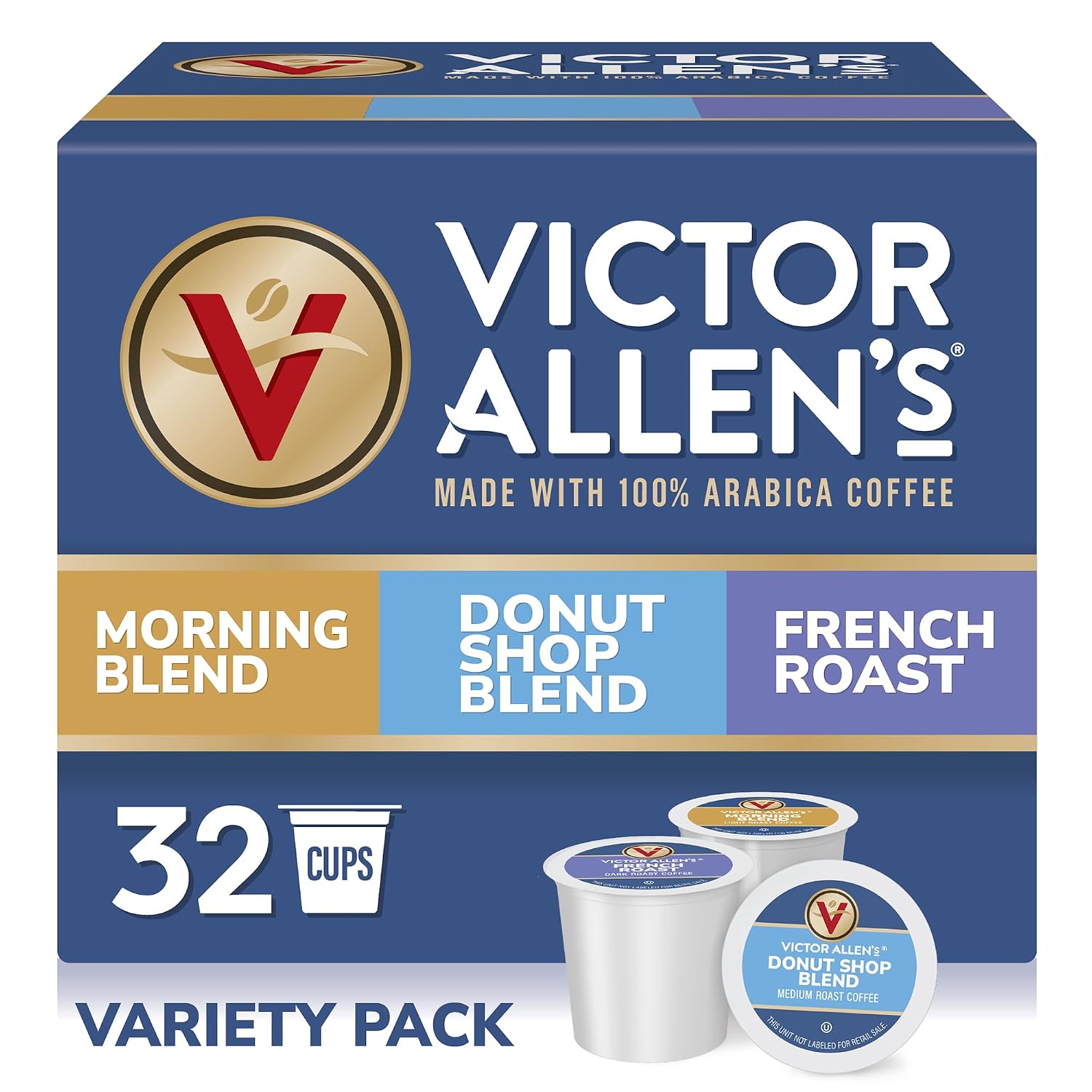 Victor Allen's Coffee Donut Shop Blend, Medium Roast, 80 Count, Single Serve Coffee Pods for Keurig K-Cup Brewers | 100% Arabica beans, Compatible with all K-Cup brewers, Kosher-OU (Pareve), 90-150mg caffeine per serving