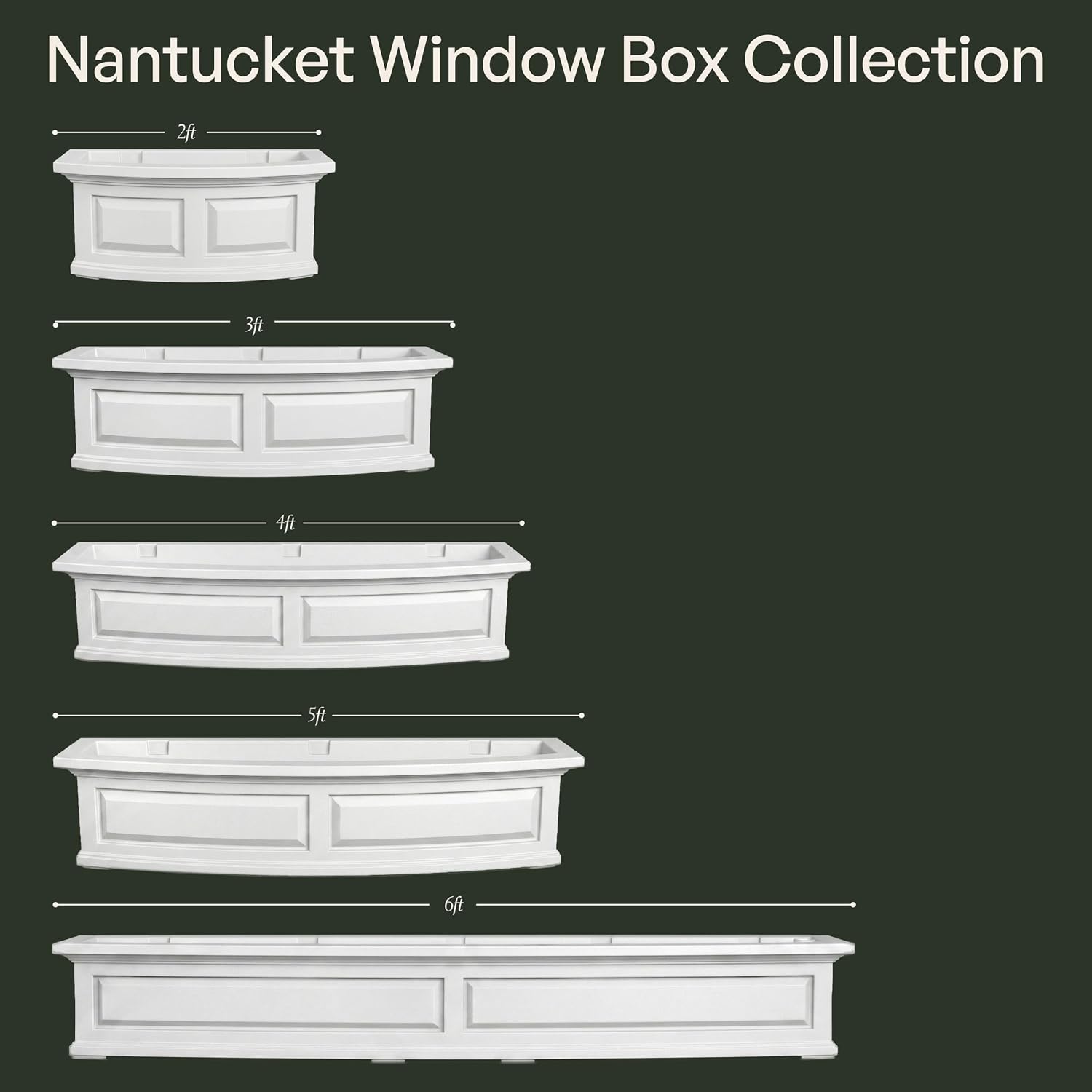 Mayne Nantucket 36in Self-Watering Rectangular Window Box Planter, White | Self-watering, All season, Fade resistant, Mounting brackets included, Built-in overflow, 15-year warranty