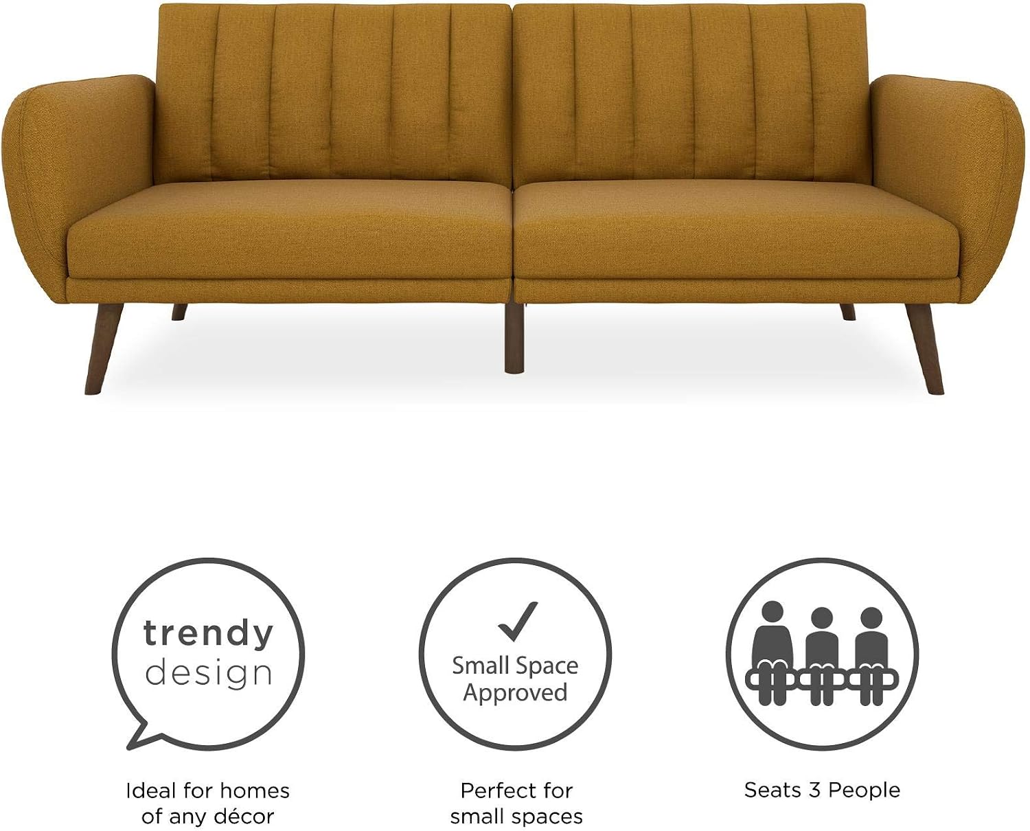 Novogratz Brittany Futon Sofa Bed and Couch Sleeper, Camel Faux Leather