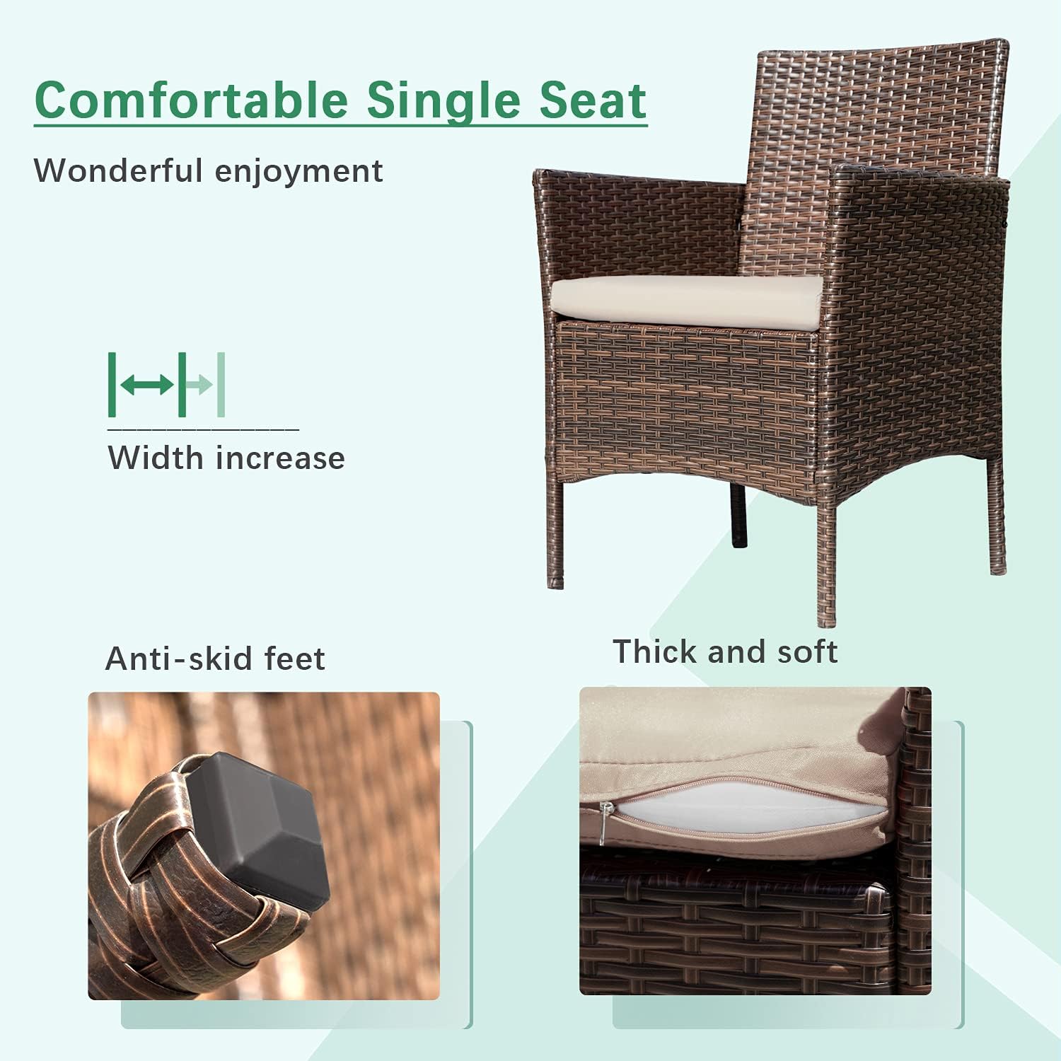 Greesum Patio Furniture 4 Pieces Conversation Sets,Brown and Beige