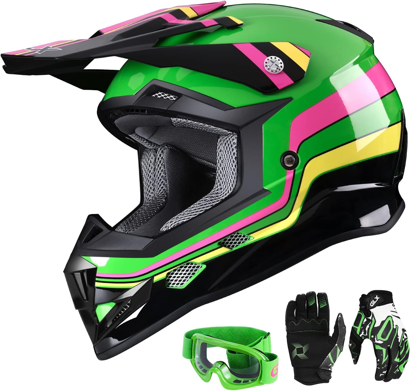 GLX GX623 Youth ATV & Dirt Bike Helmet Combo, DOT | Adult-Level Safety for Kids: Premium, full-grown protection engineered into a comfortable, youth-sized package